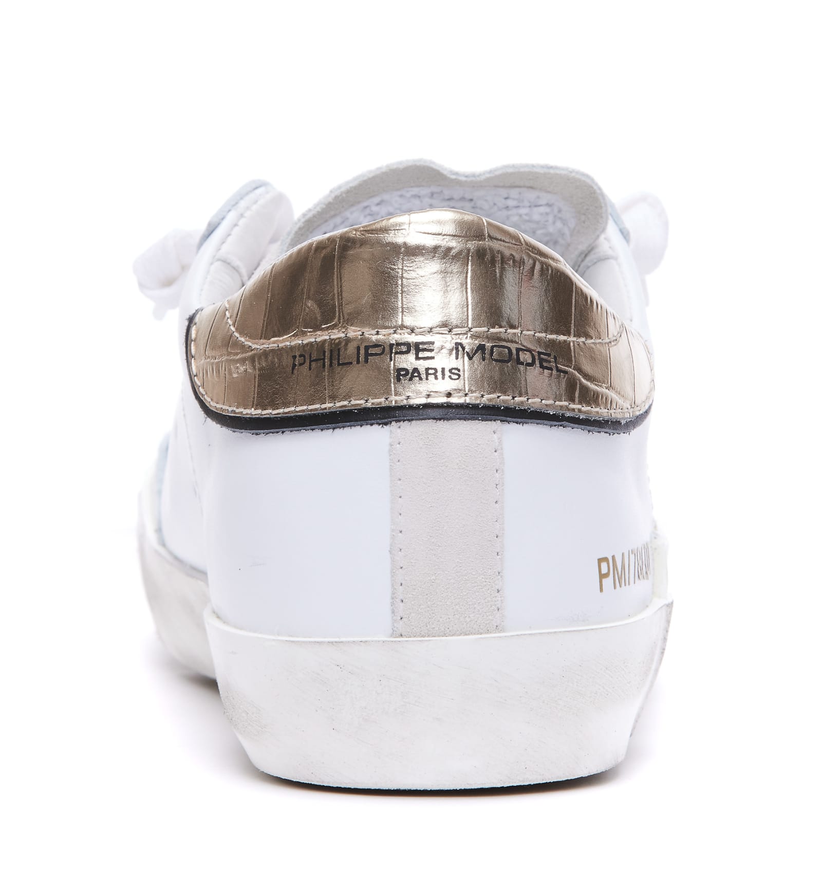 Shop Philippe Model Prsx Low Sneakers In Veau Croco Blanc Or