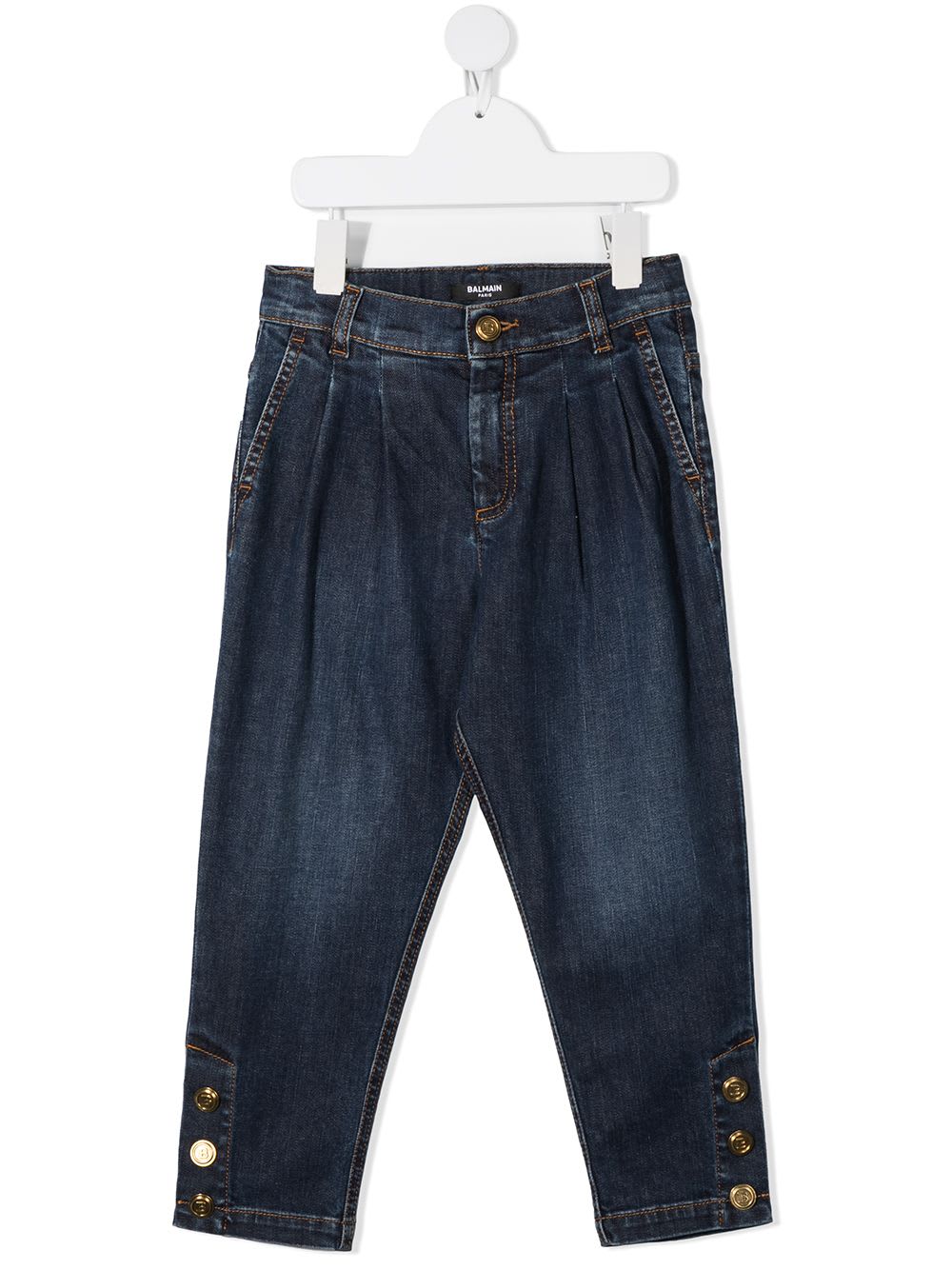 Balmain Kid Dark Blue Straight Jeans With Golden Buttons