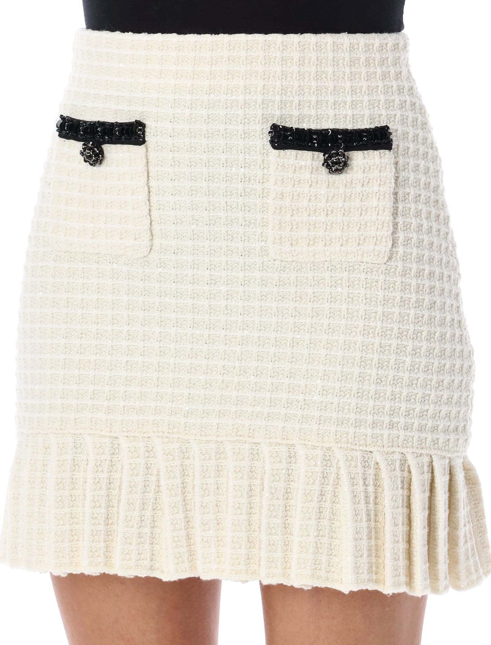 Shop Self-portrait Textured Knit Mini Skirt In Cream