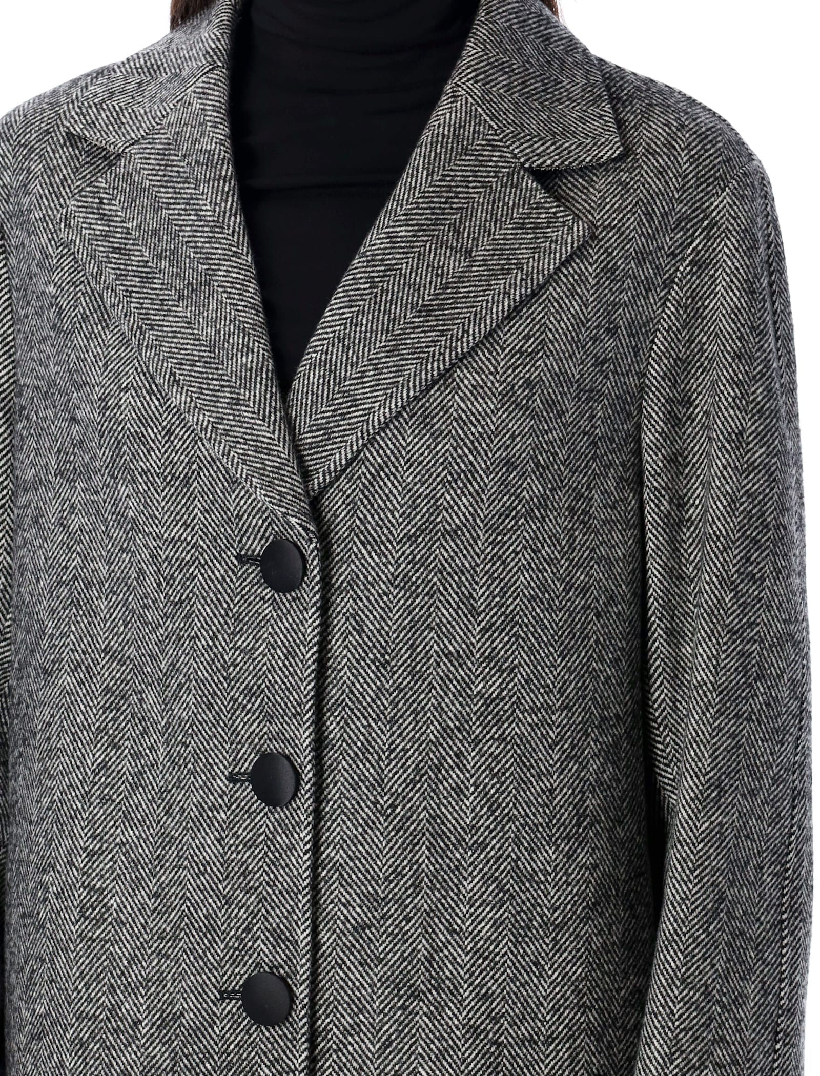 Shop Dolce & Gabbana Single-breasted Herringbone Wool Coat In Black Melange