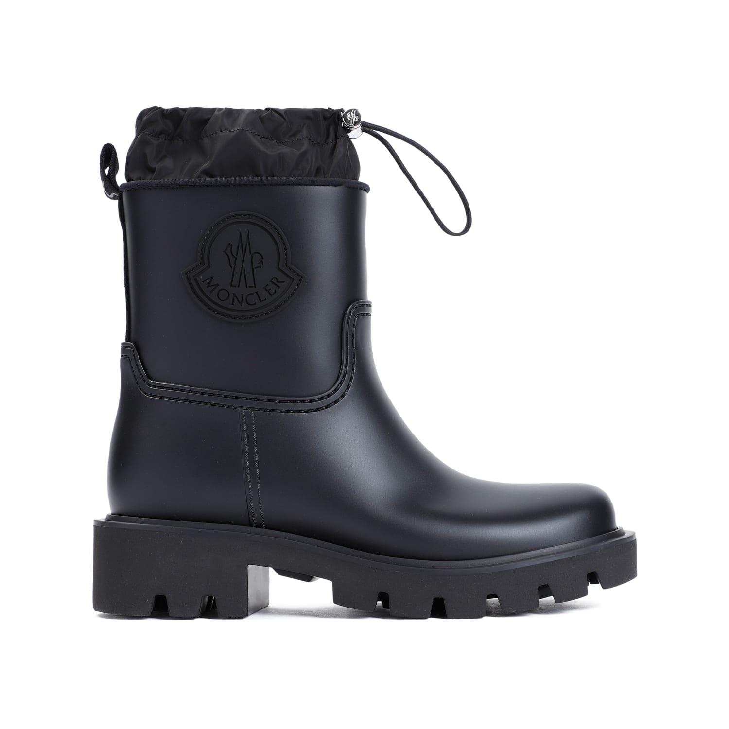 Moncler Women 'kickstream' Black Boots With Low Block Heel And Tonal Logo Patch On The Side In Tech In Black