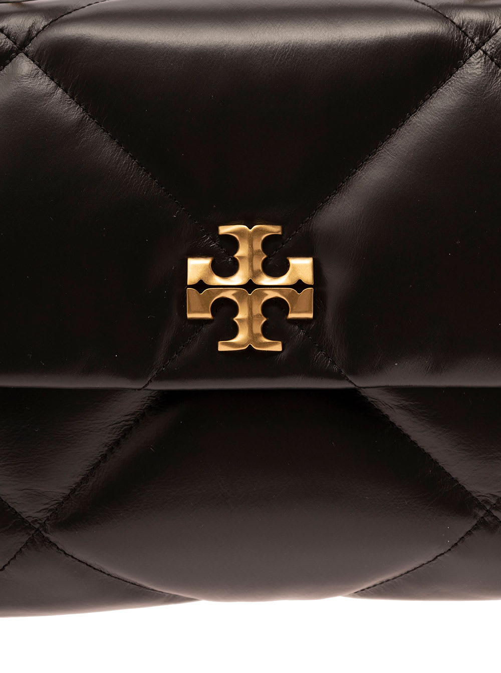 Shop Tory Burch Kira Diamond Black Crossbody Bag With Double T Logo In Quilted Leather Woman