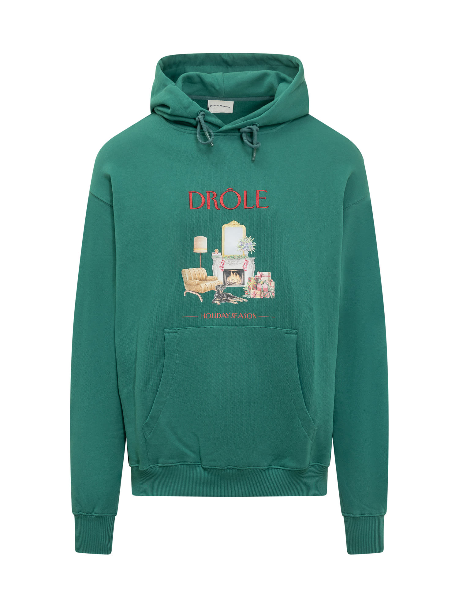Drôle De Monsieur Illustration-print Cotton Hoodie In Forest Green