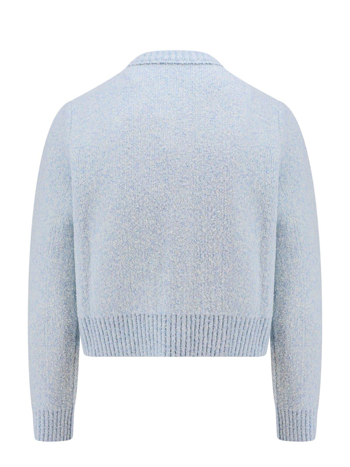 Bottega Veneta Long Sleeved Crewneck Cardigan In Blue
