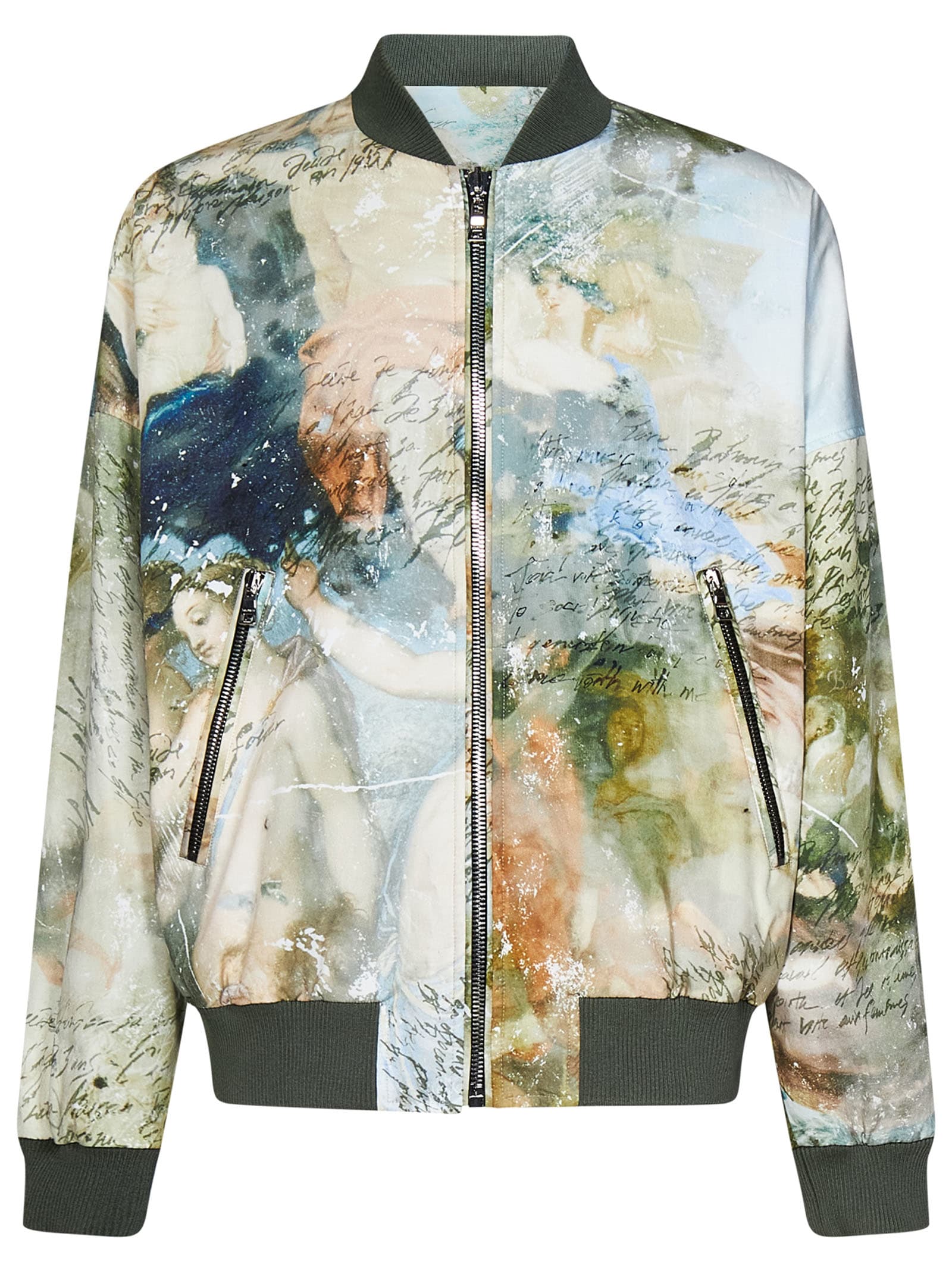Balmain Reversible Bomber Jacket With Multicolored Sky Print In Green