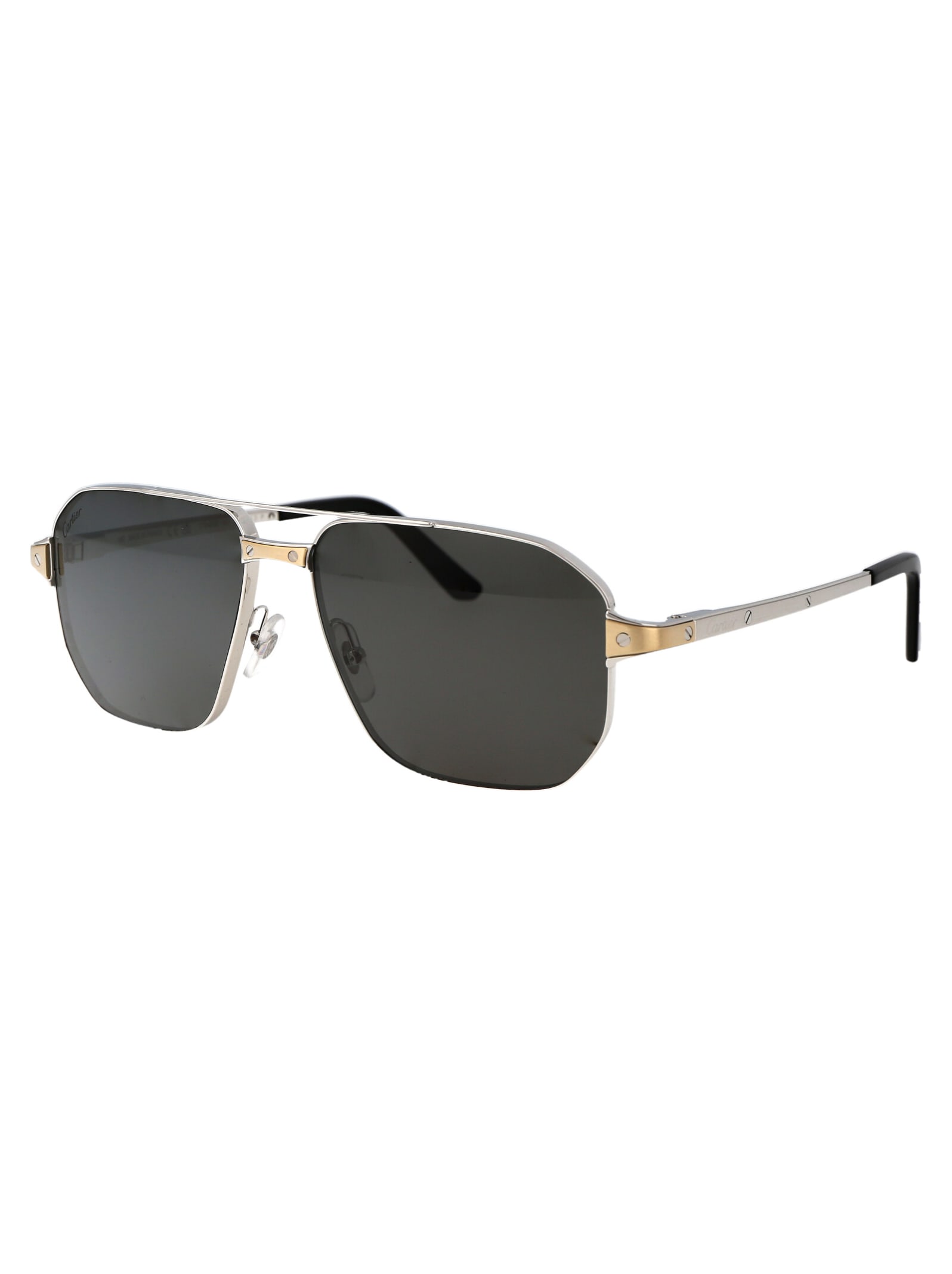 Shop Cartier Ct0424s Sunglasses In 001 Silver Silver Smoke