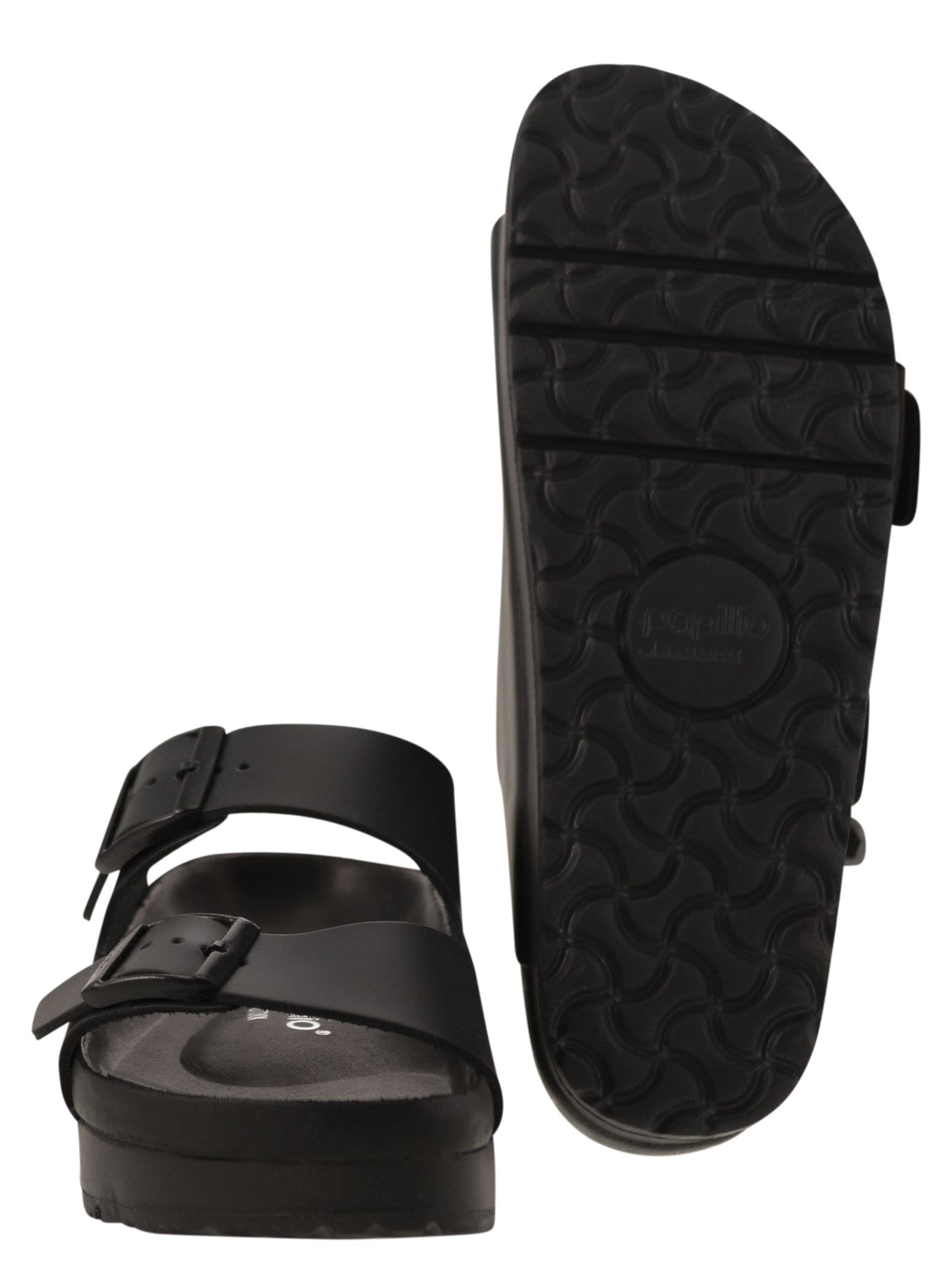 Shop Birkenstock Arizona Platform - Slipper With Leather Buckles In Black