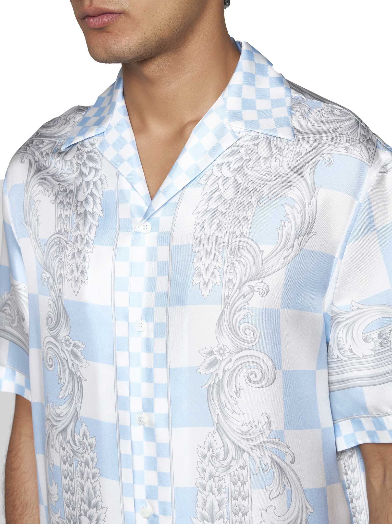 Shop Versace Shirt In Pastel Blue+white+silver