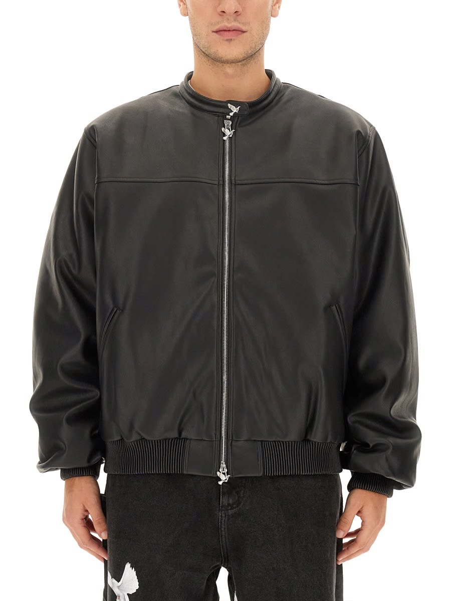 Shop 3paradis Leatherette Bomber Jacket In Black
