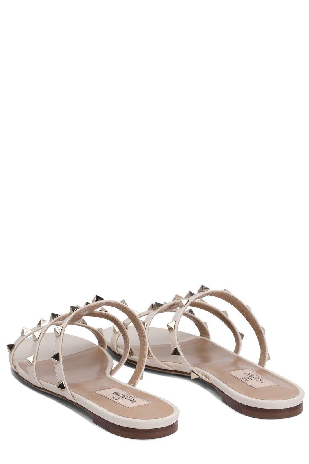 Valentino Garavani Rockstud Slip-on Flat Sandals In Ivory