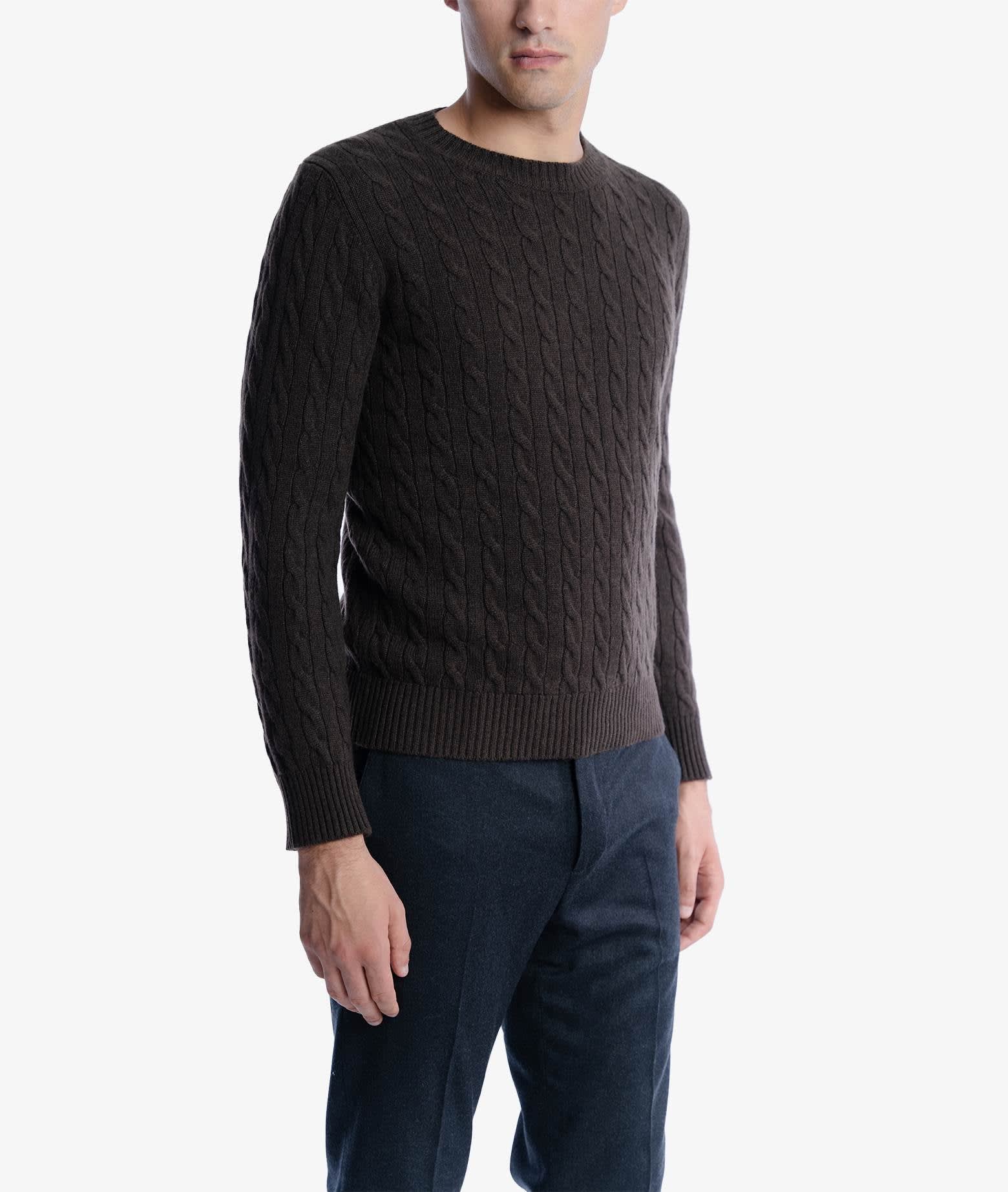 Shop Larusmiani Cable Knit Sweater Col Du Pillon Sweater In Darkbrown