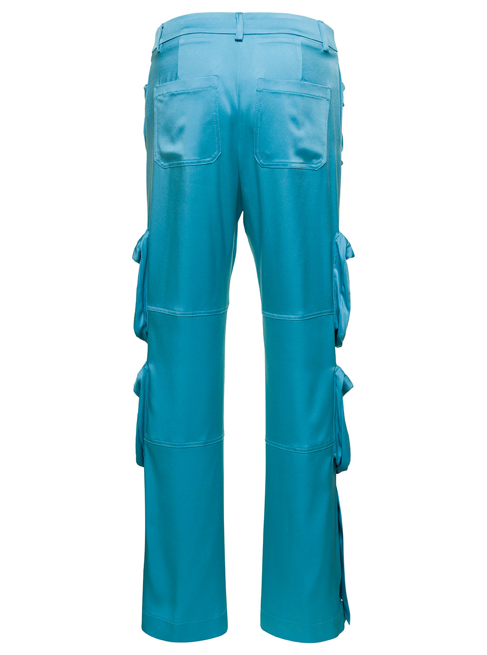 Shop Blumarine Light Blue Cargo Pants With Macro Patch Pockets In Satin Woman