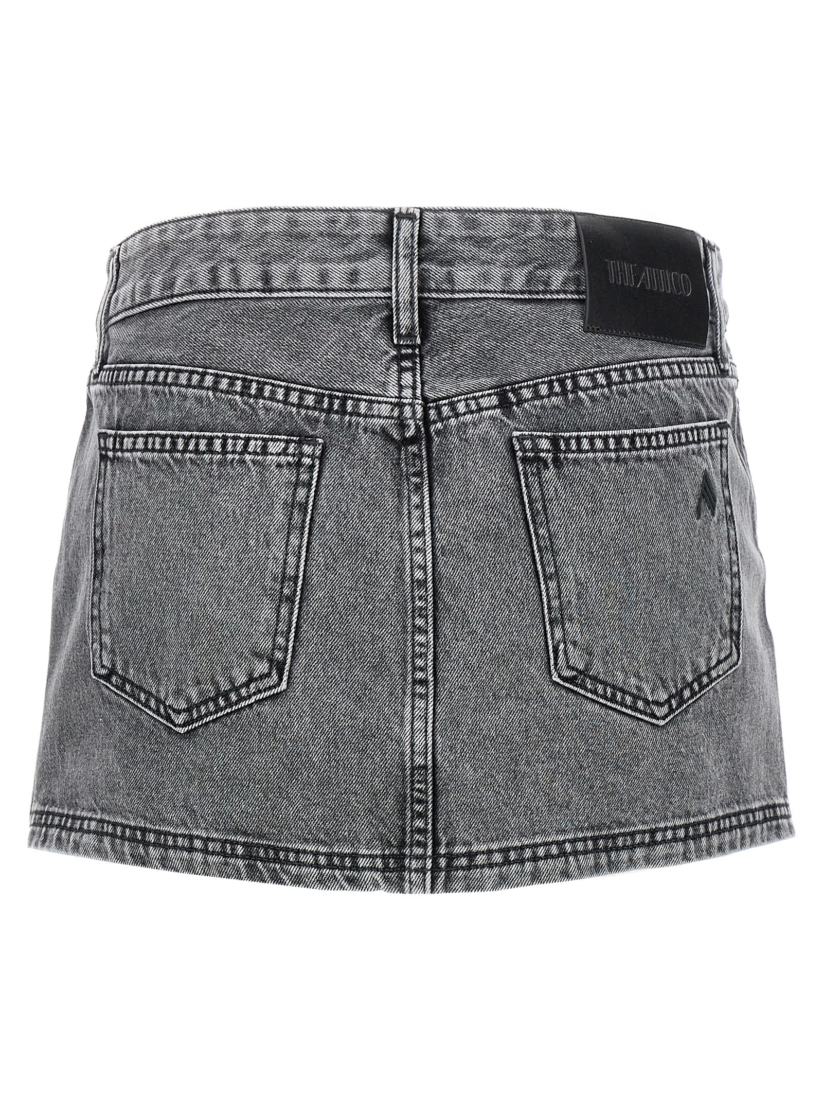 Attico Gray High-waisted Slim Fit Denim Mini Skirt In Gray
