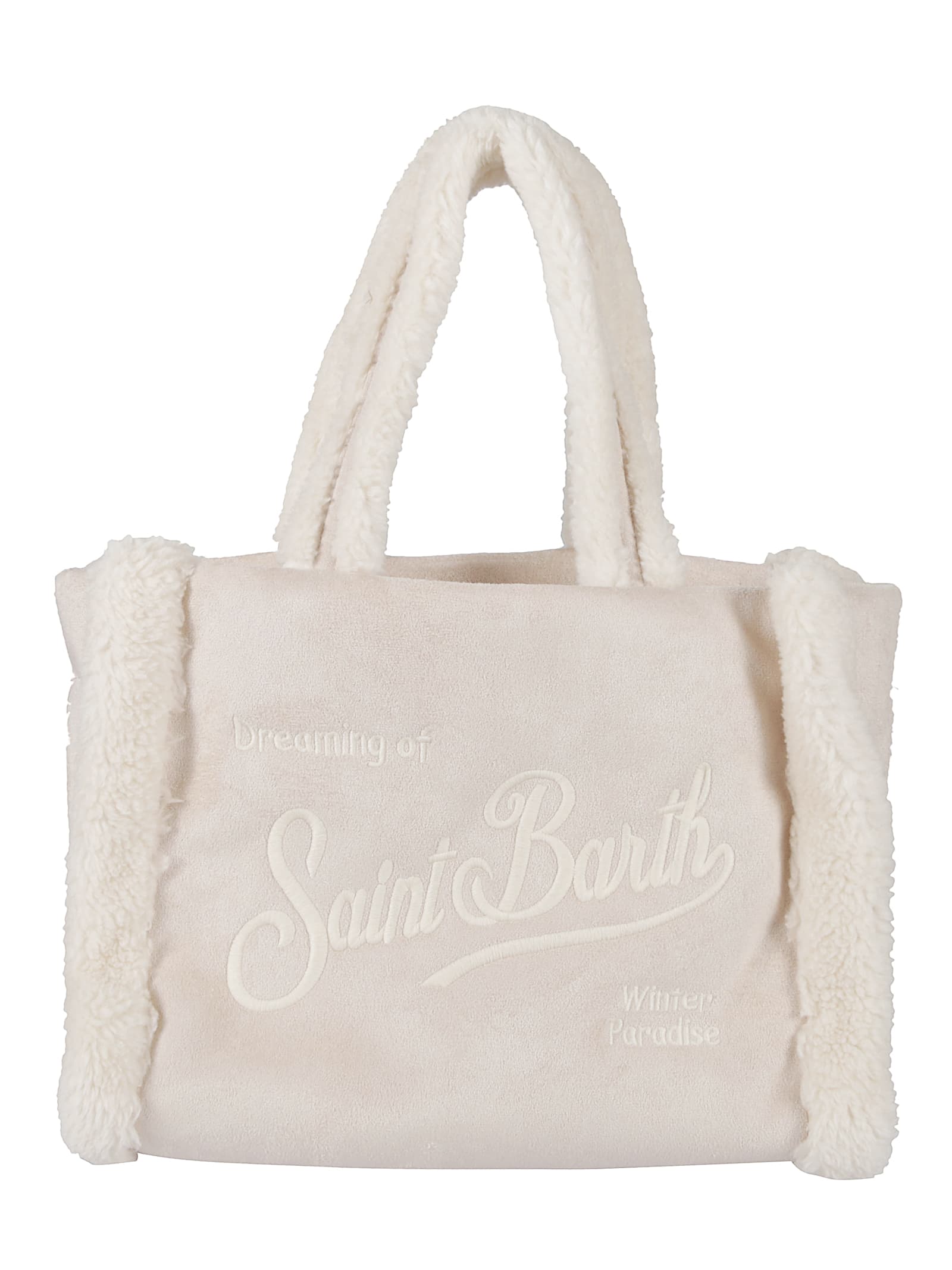 Mc2 Saint Barth Colette Tote Bag With Faux Fur Trim In White