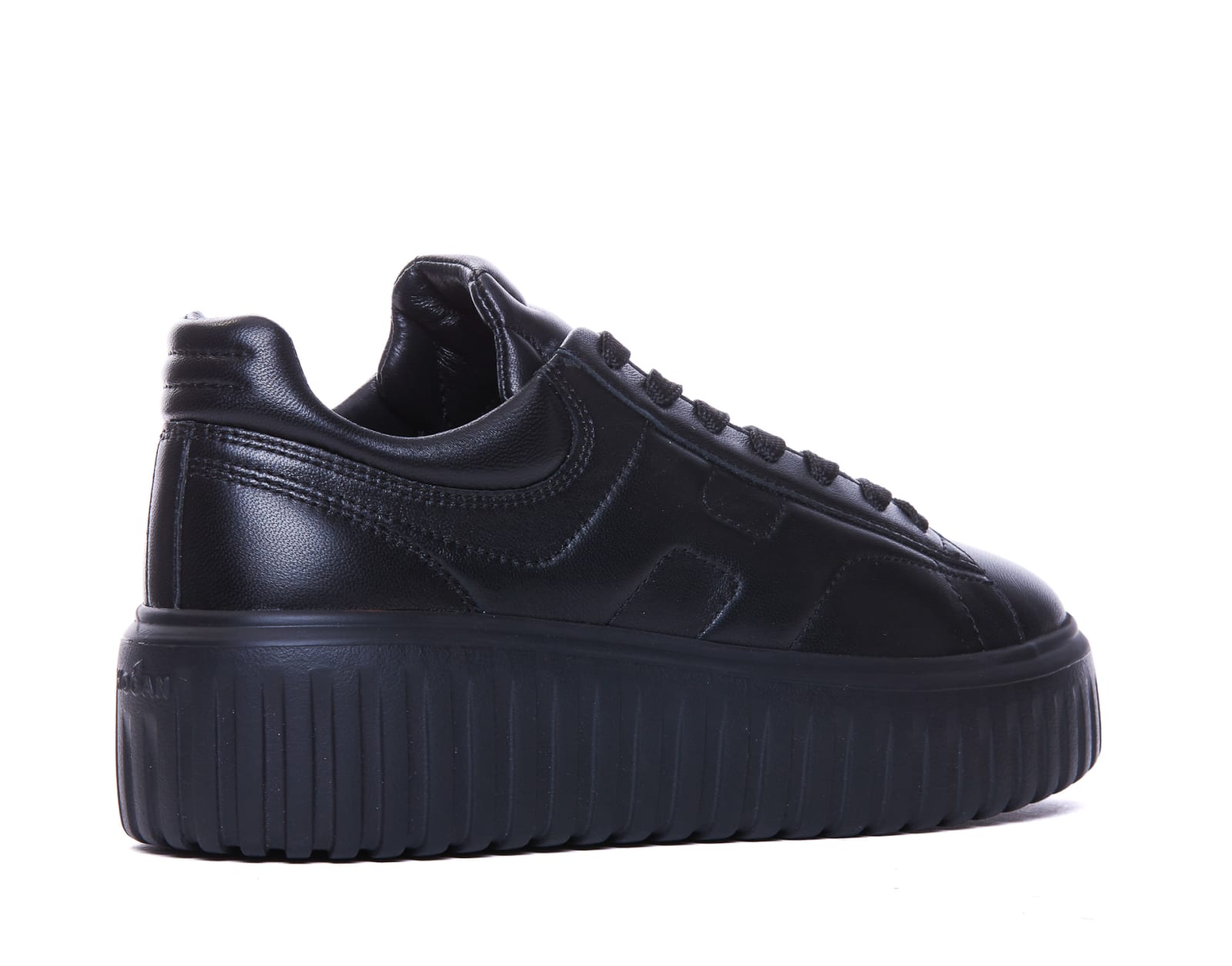 Hogan H-stripes Allacciato H Leather Sneakers In Black