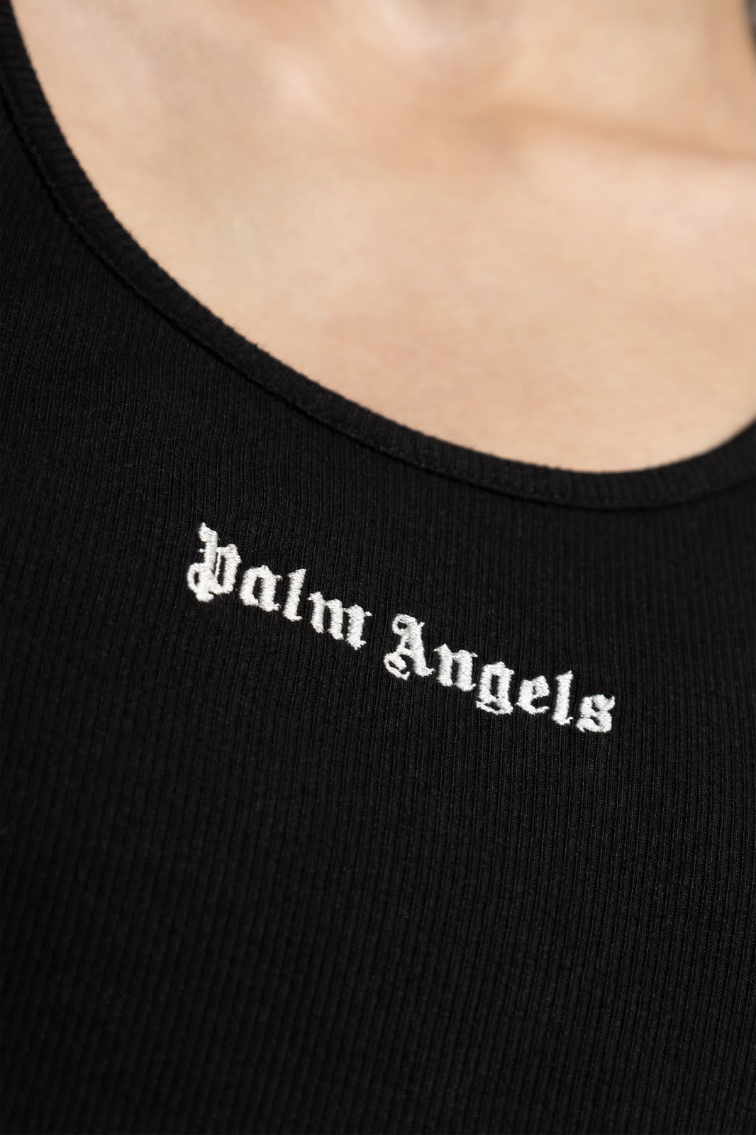 PALM ANGELS LOGO EMBROIDERED RIBBED TANK TOP 