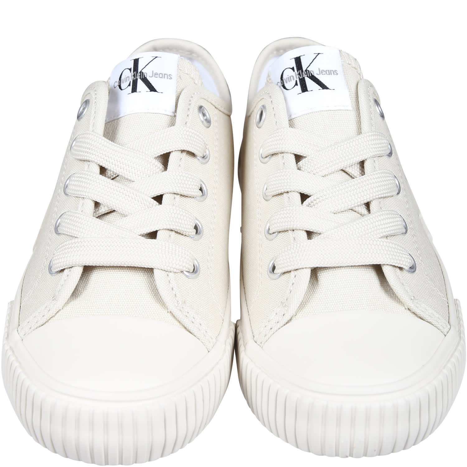 Shop Calvin Klein Ivory Sneakers For Kids With Logo