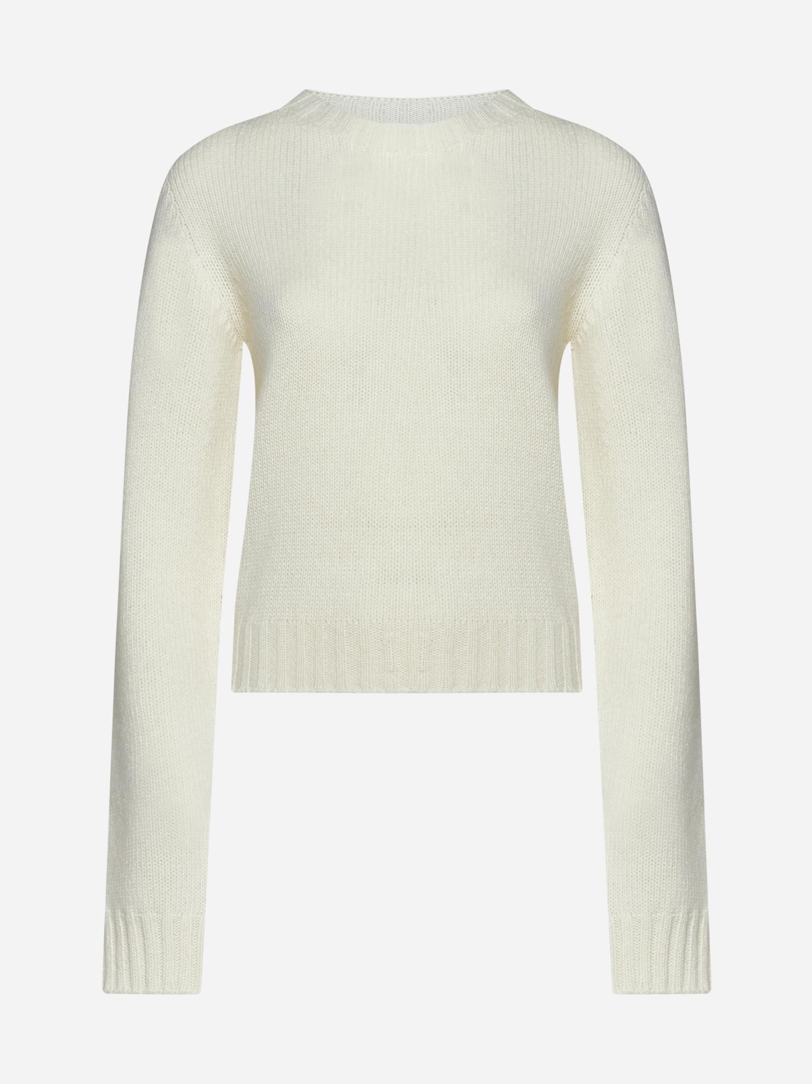 Shop Palm Angels Logo Wool-blend Sweater In White