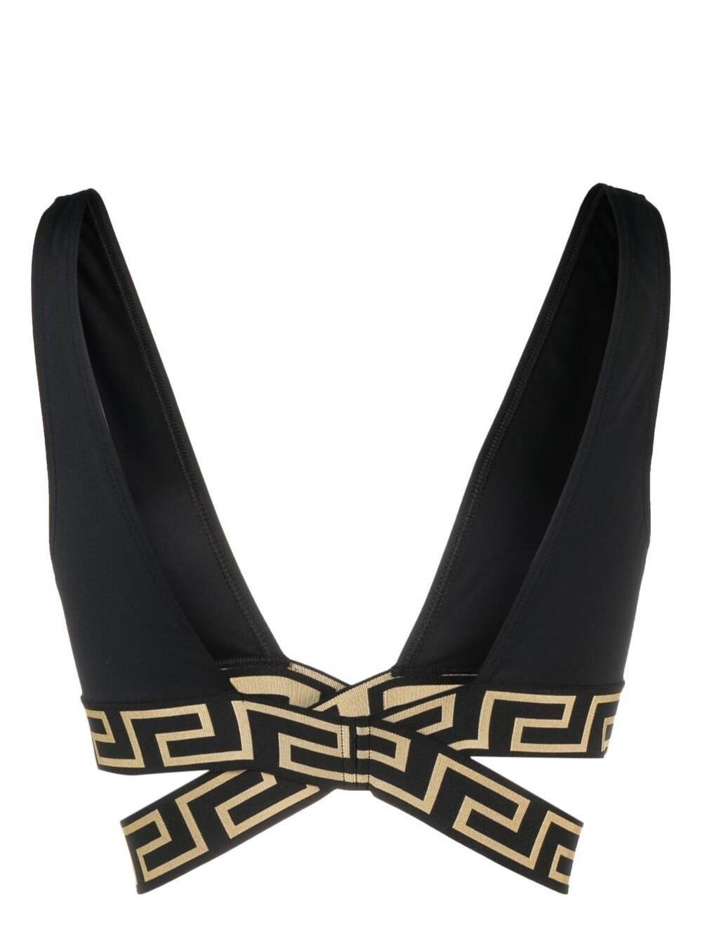 Shop Versace Bikini Top With Greca Motif In Black Polyamide Woman