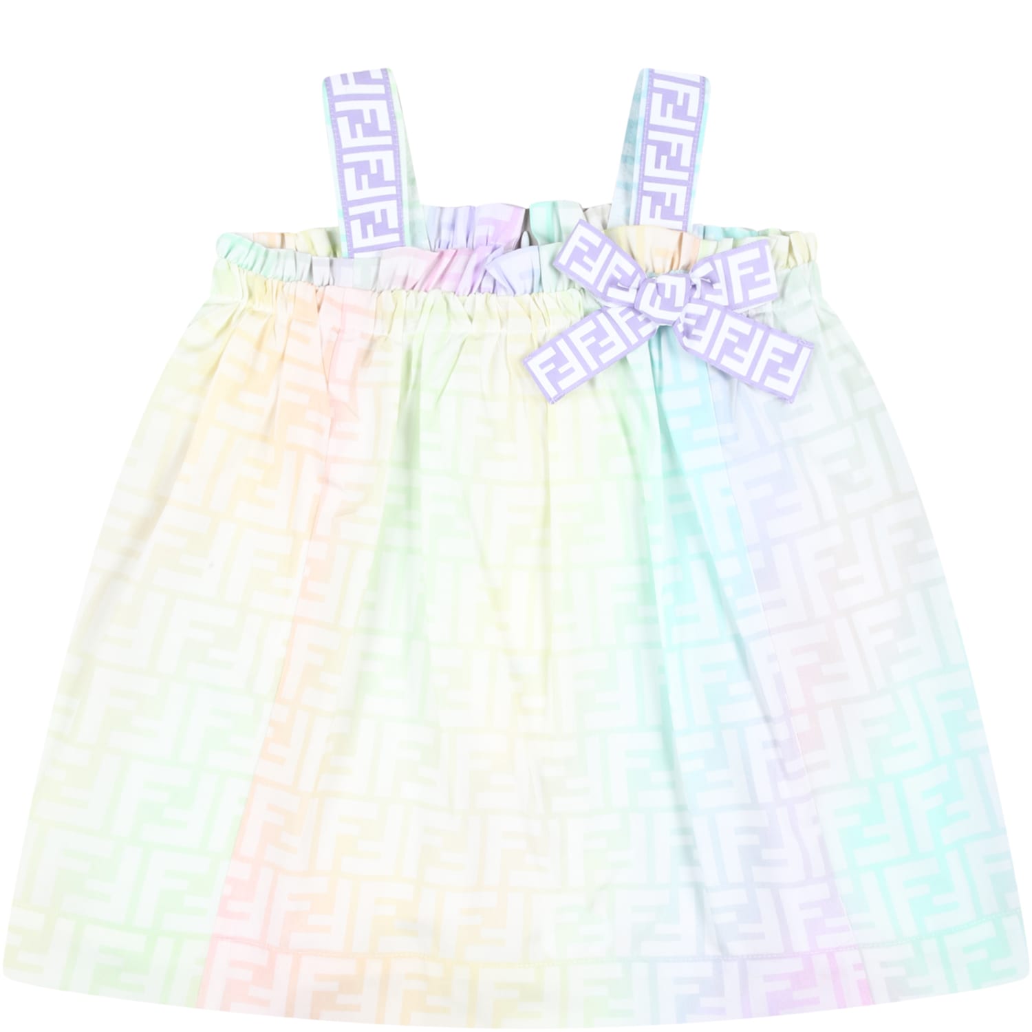 Fendi Multicolor Dress For Baby Girl With Ff