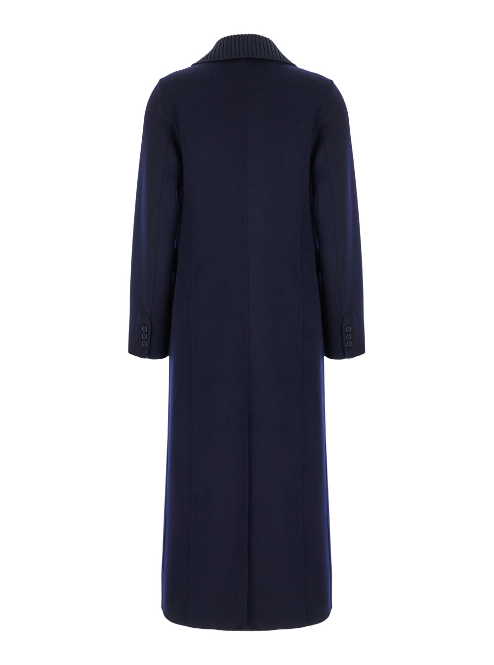 Shop P.a.r.o.s.h Long Blue Double-breasted Coat With Ribbed Revers In Wool Woman