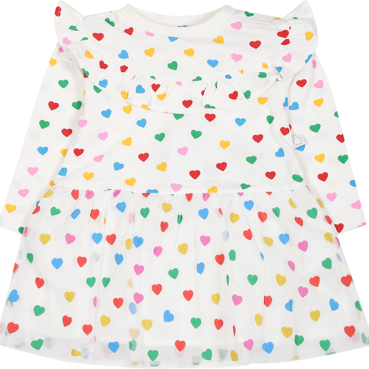 Stella Mccartney White Dress For Baby Girl With Hearts Print