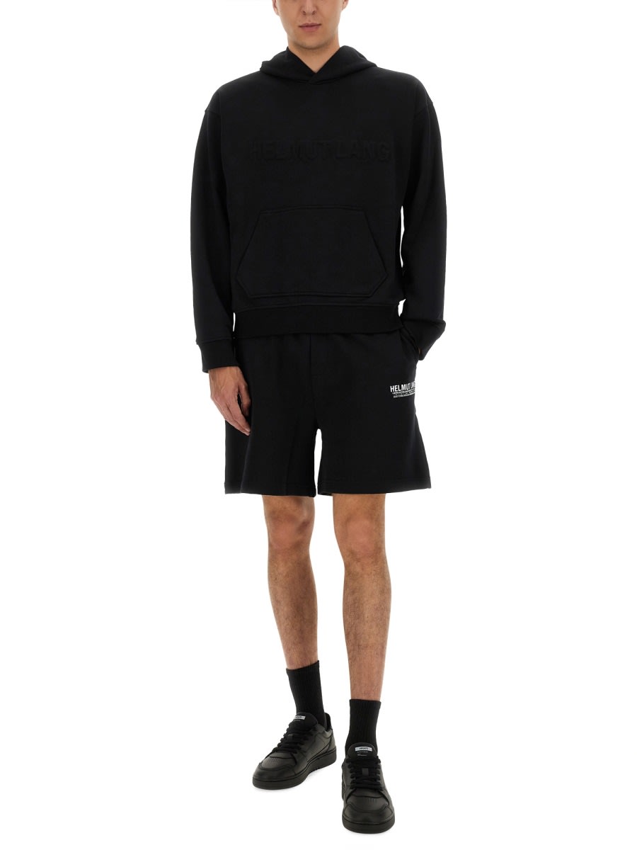 Helmut Lang Embossed Logo Hooded Sweatshirt In Black