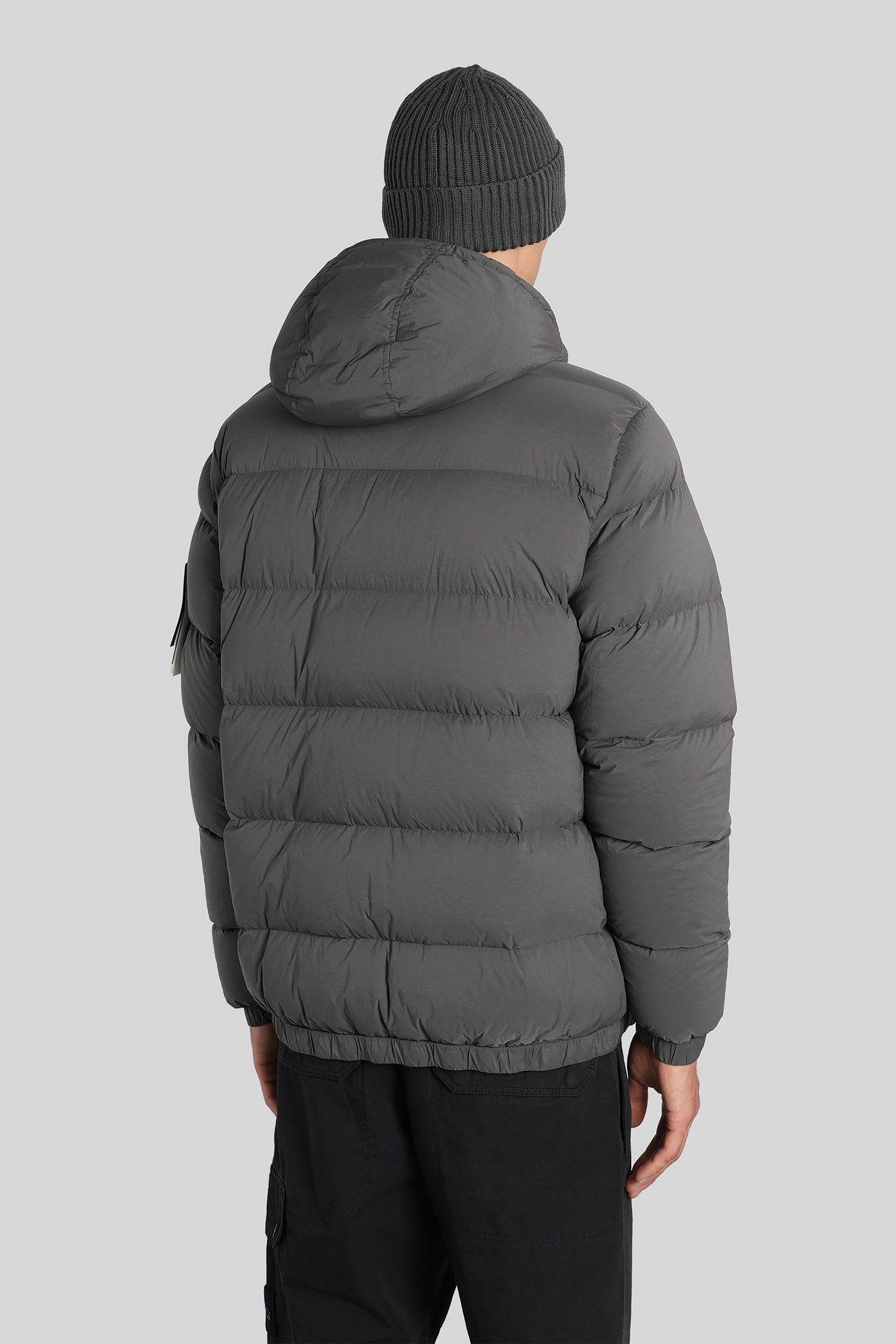 Stone Island Short Hooded Down Jacket In Gray