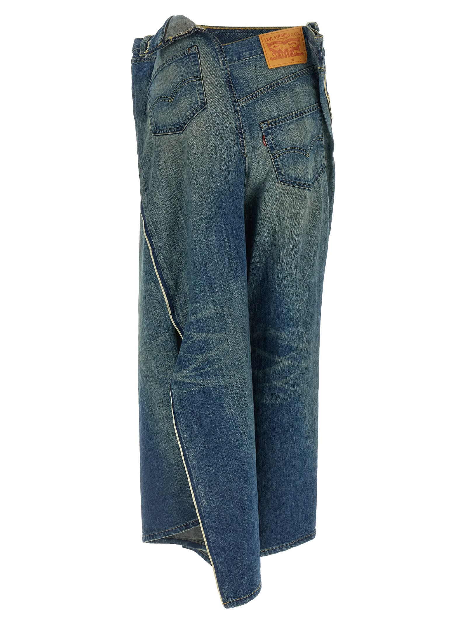 Junya Watanabe Asymmetric Stonewashed Denim Wide Leg Jeans In Blue