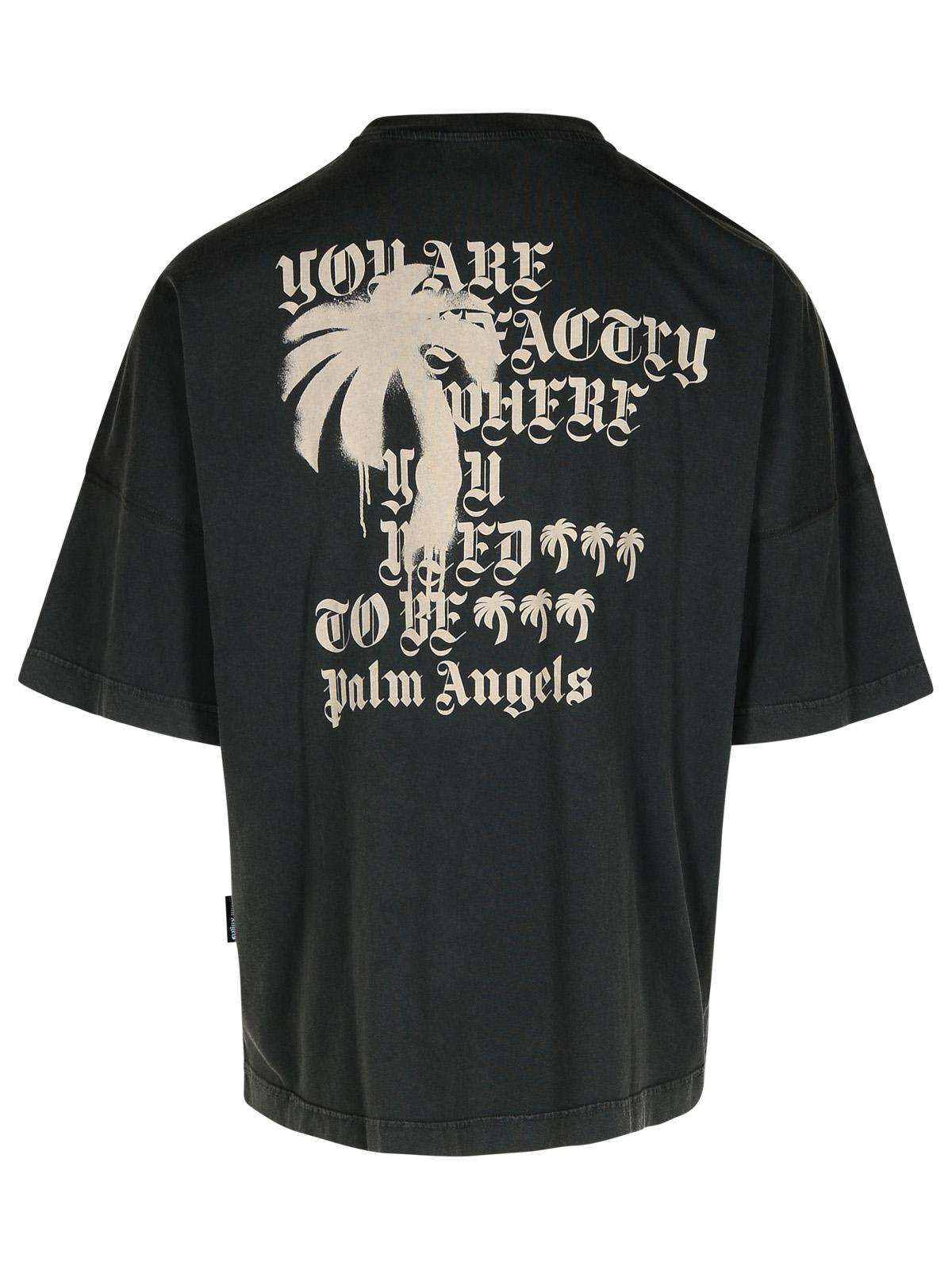 Shop Palm Angels Stateme Black Cotton Over T-shirt