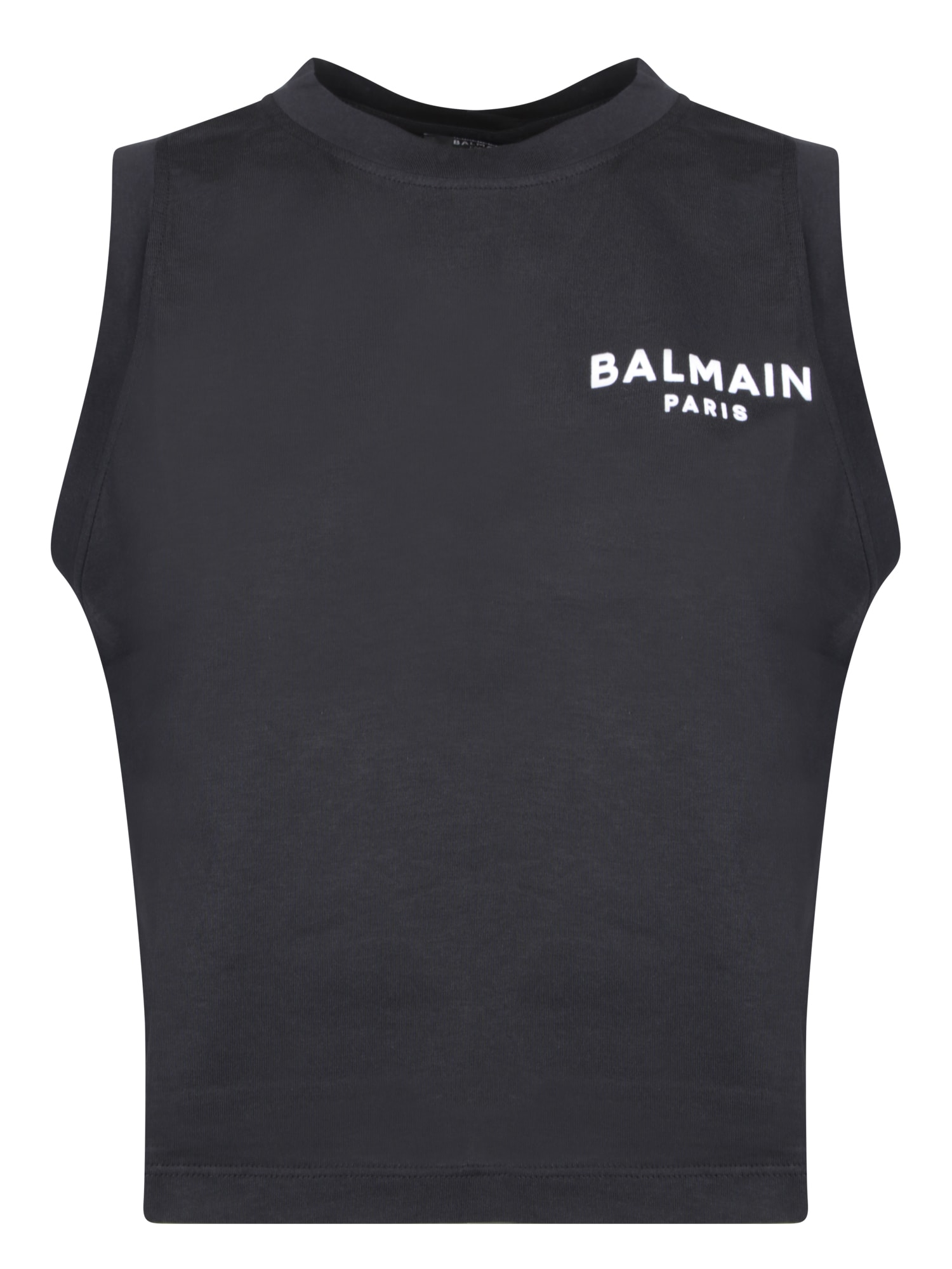 Shop Balmain Black And White Top With Logo Detail