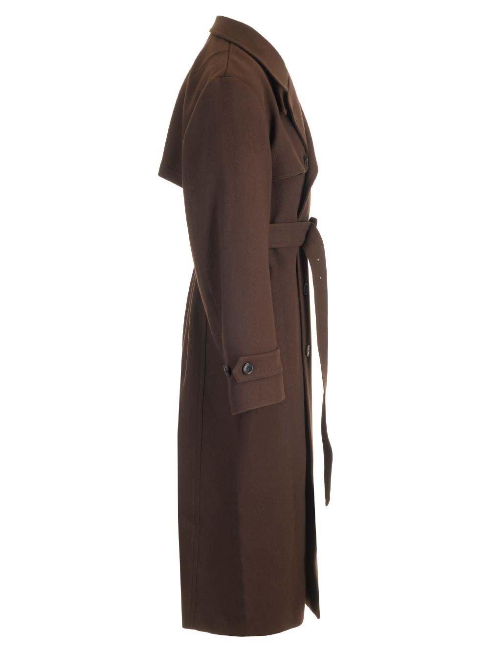 Shop Dries Van Noten Double Breasted Belted Trench Coat In Brown