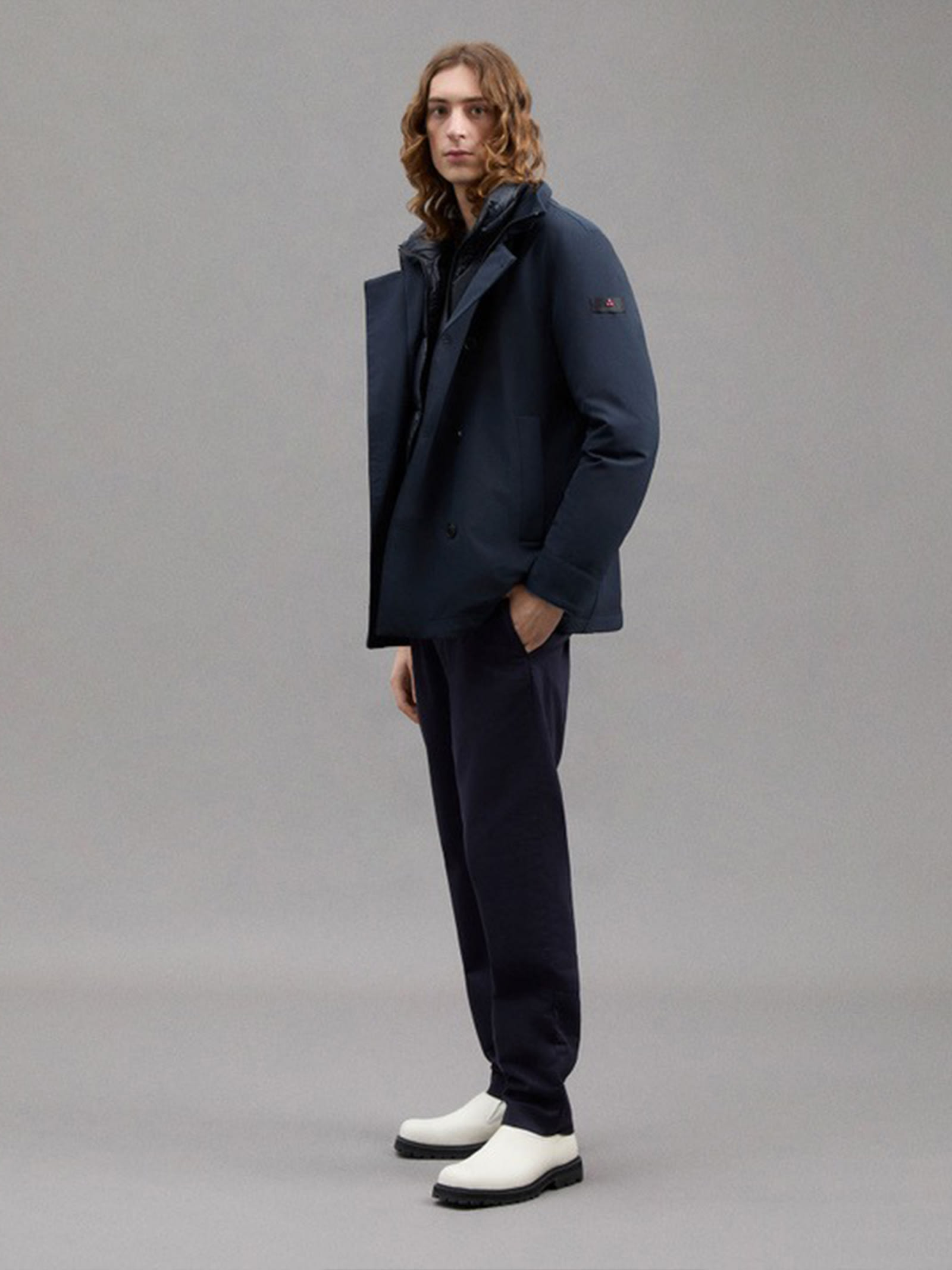 Shop Peuterey Double-breasted Jacket In Blue With Detachable Bib