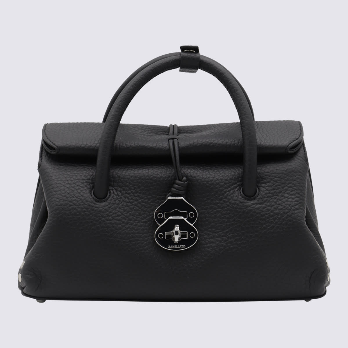 Black Leather Dotta Top Handle Bag