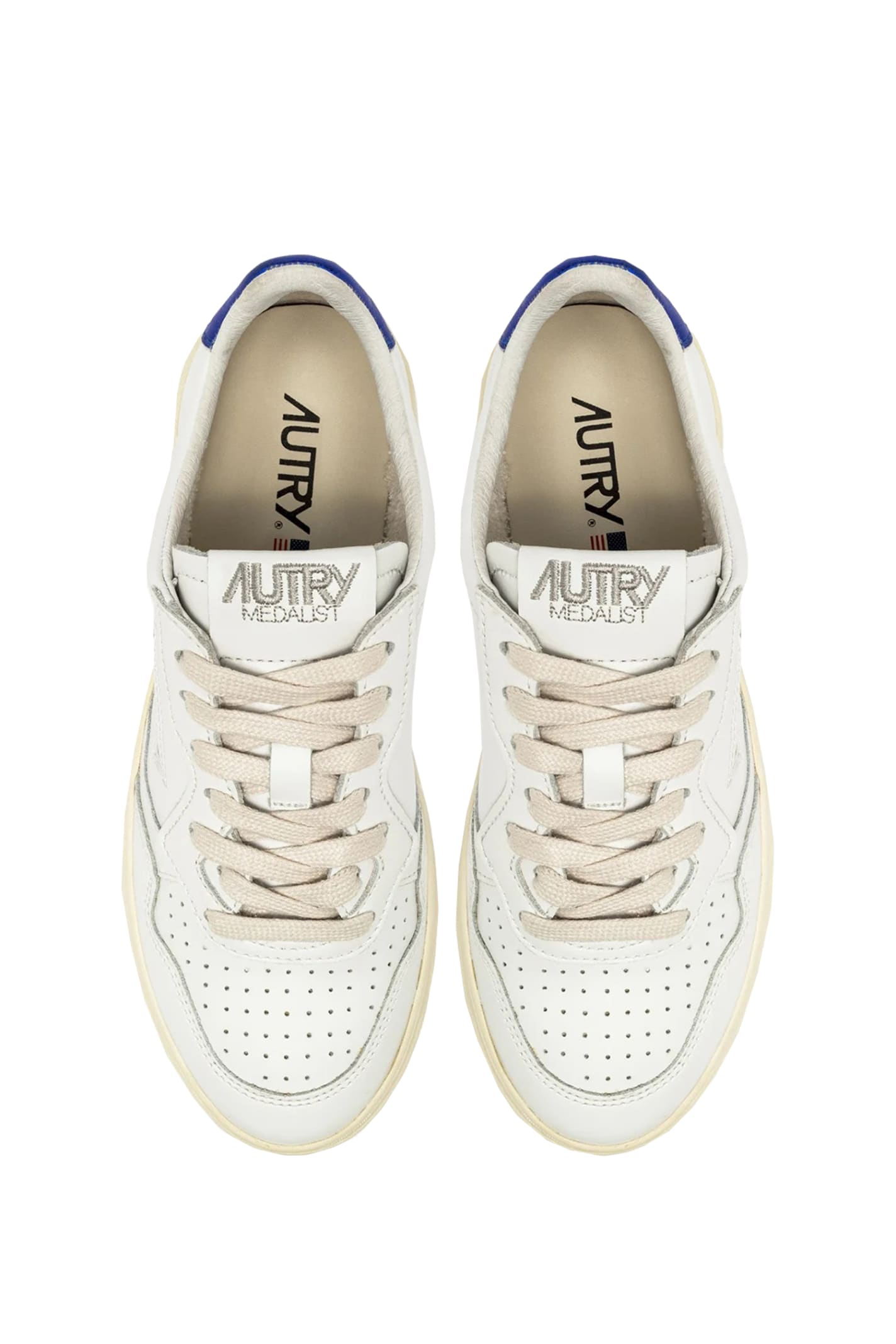 Autry White Leather Low Top Sneakers In Blue