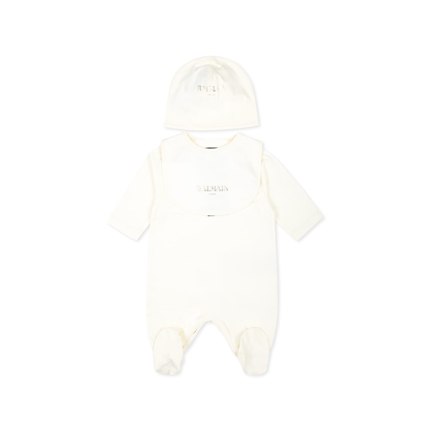 Shop Balmain Ivory Babygrow Set For Babykids With Logo