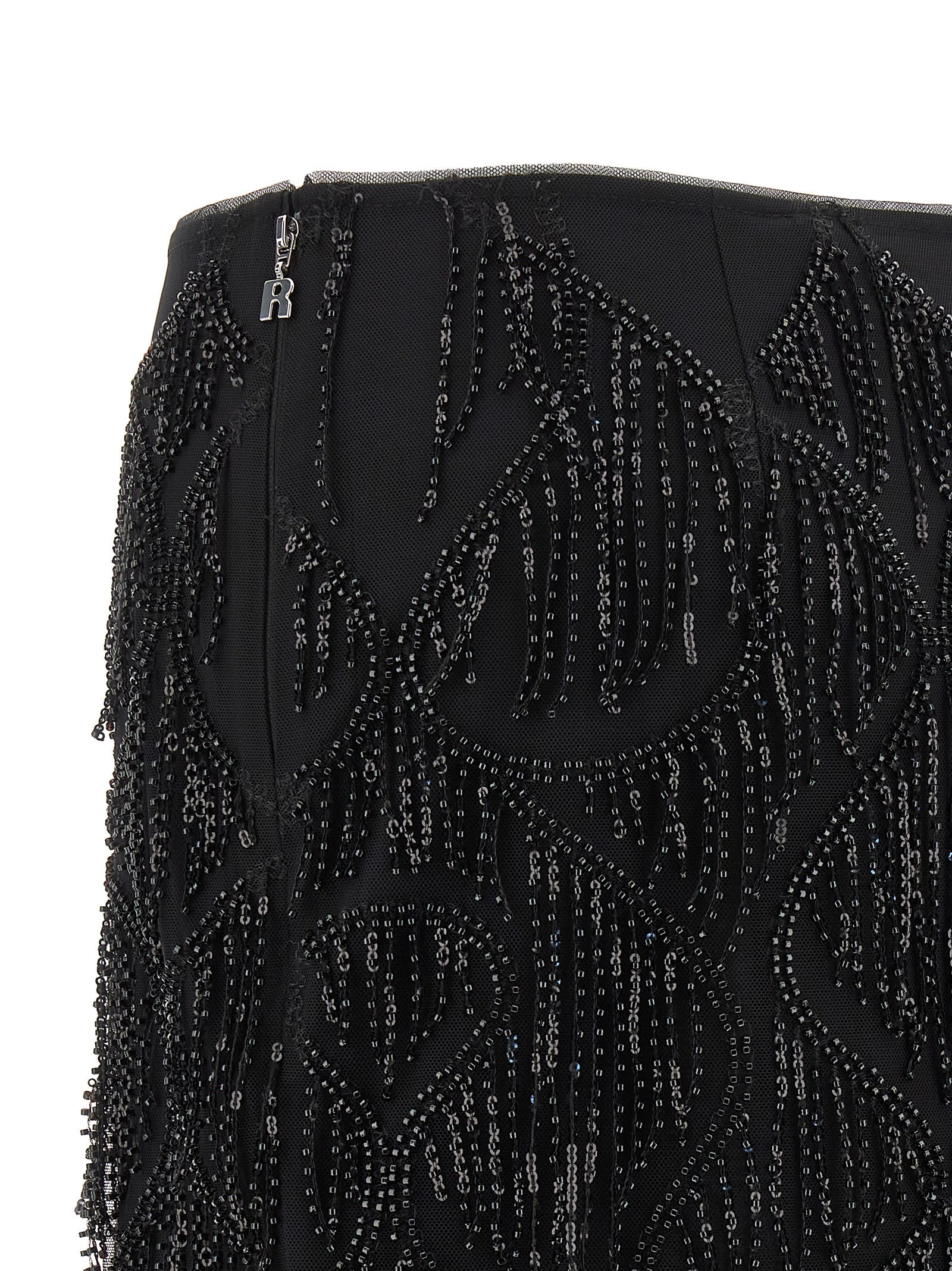 Rotate Birger Christensen Mini Skirt With Fringe And Sequins In Black