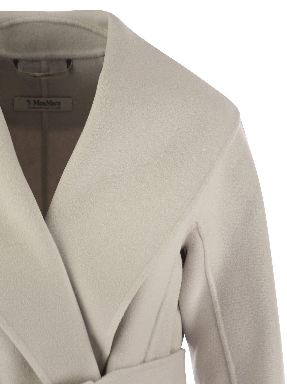 Shop 's Max Mara Belted Long-sleeved Coat In Perla