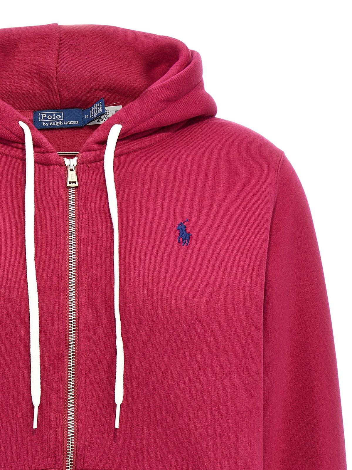 Shop Polo Ralph Lauren Logo Embroidered Zipped Hoodie  In Purple