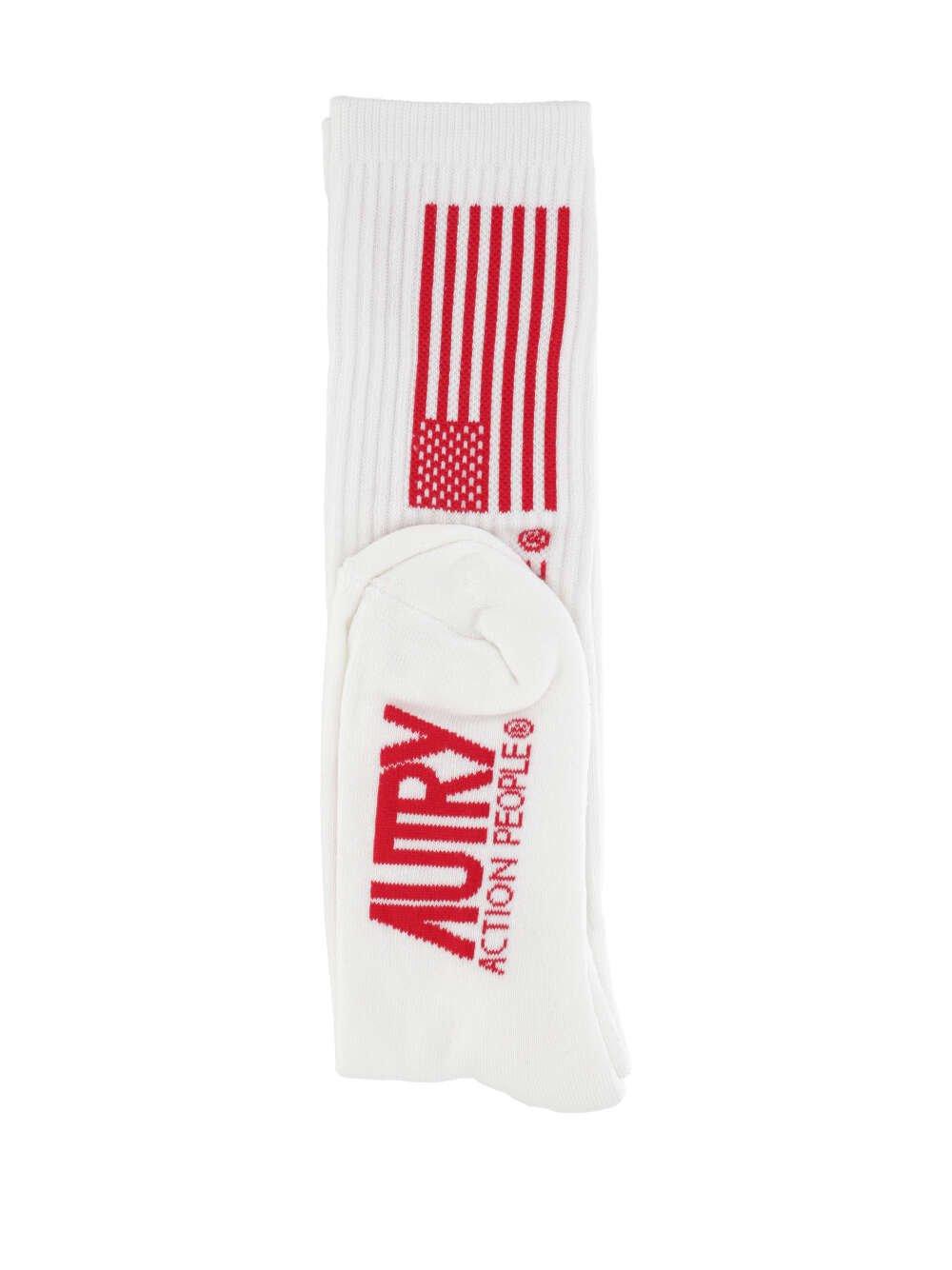 Autry Logo Intarsia-knitted Ribbed Socks In White/red