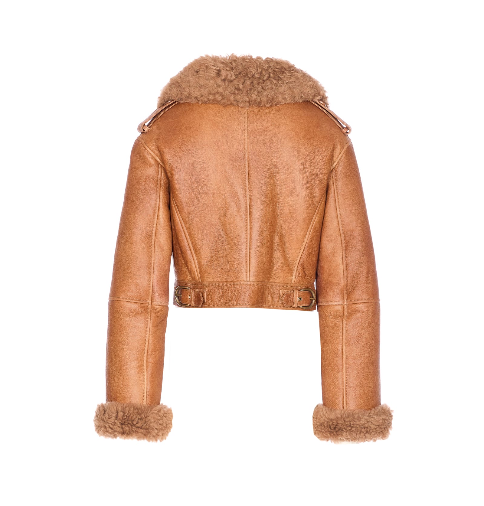 Chloé Cropped Shearling-trimmed Leather Jacket In Brown