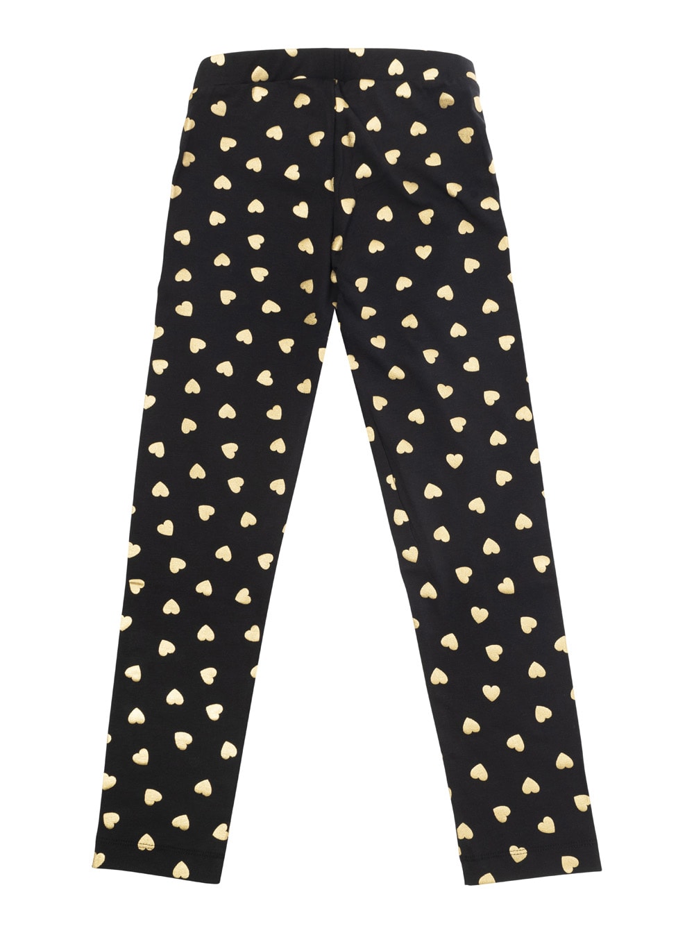 Shop Moschino Black Leggings With All-over Heart Print In Stretch Cotton Girl In Nero E Oro