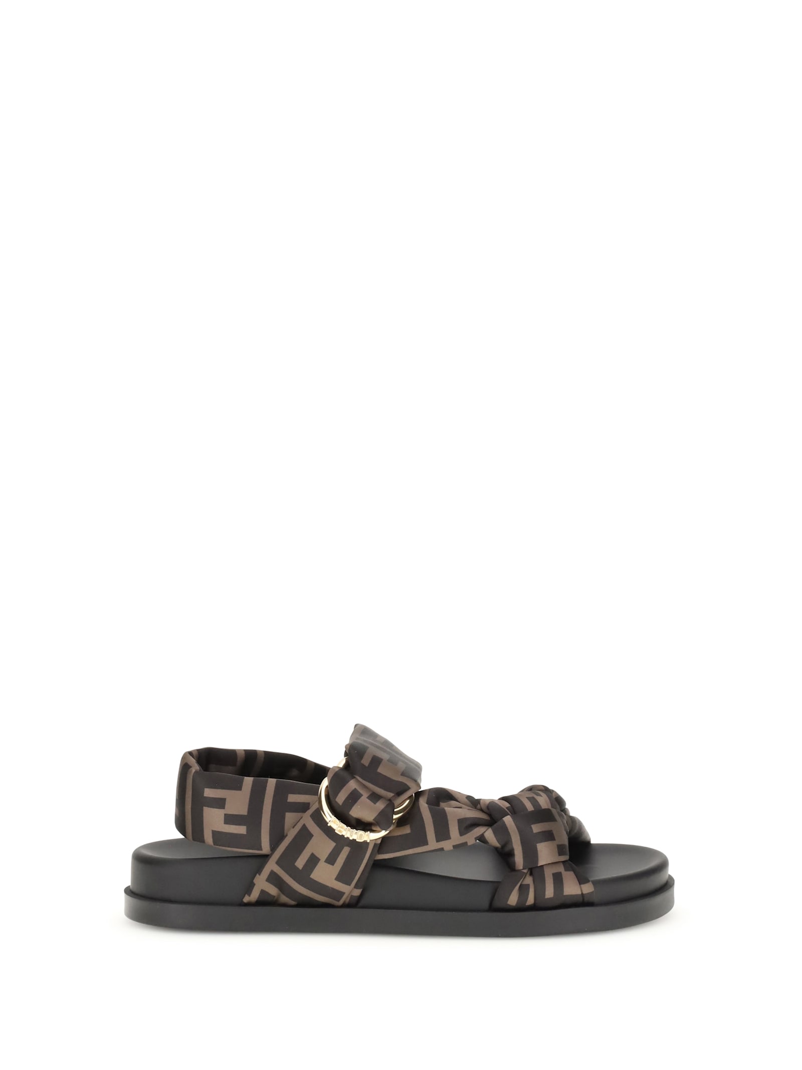 Fendi Feel Satin Sandals In Brown