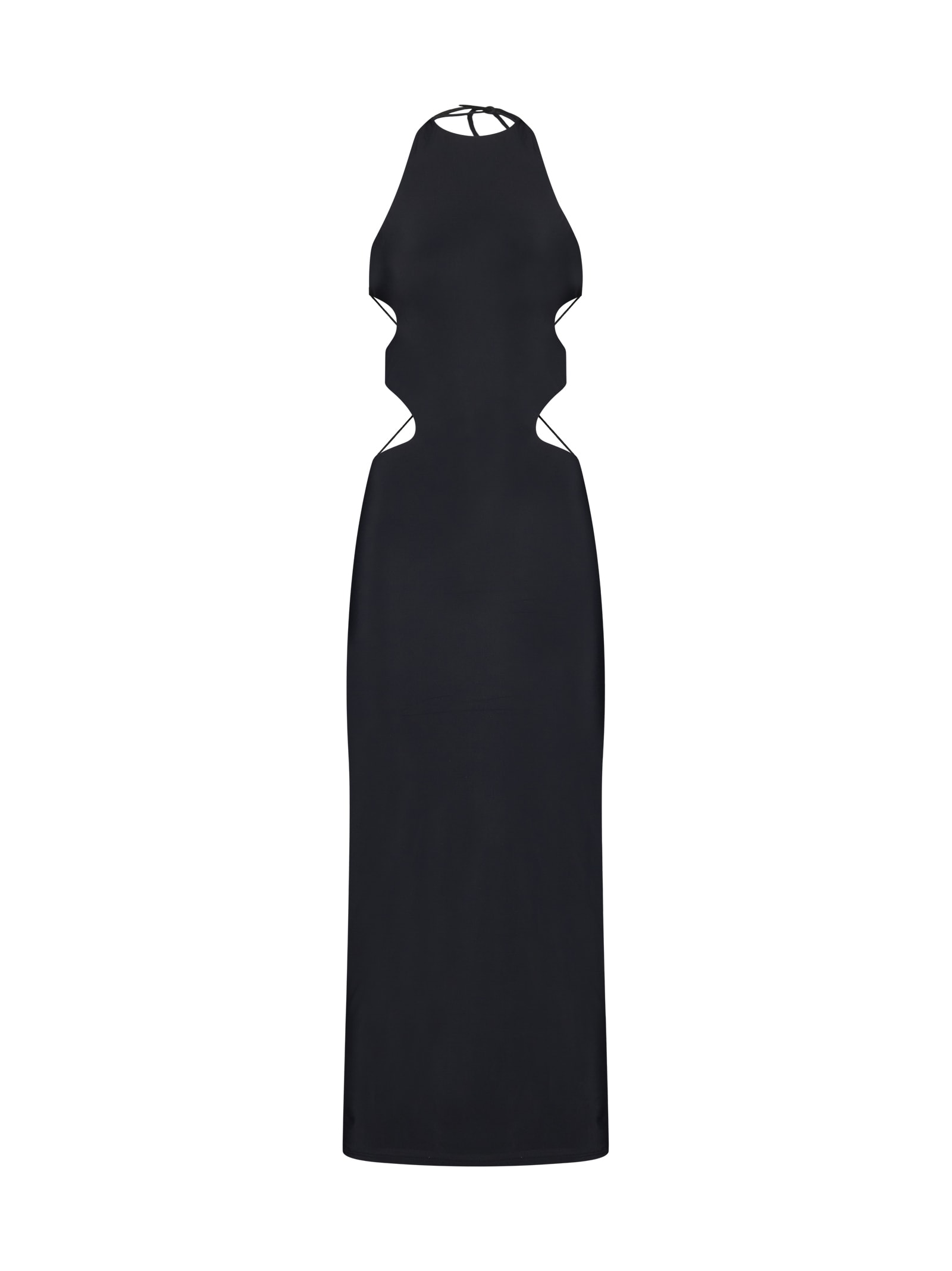 Amazuìn Open-back Midi Dress In Deep Black