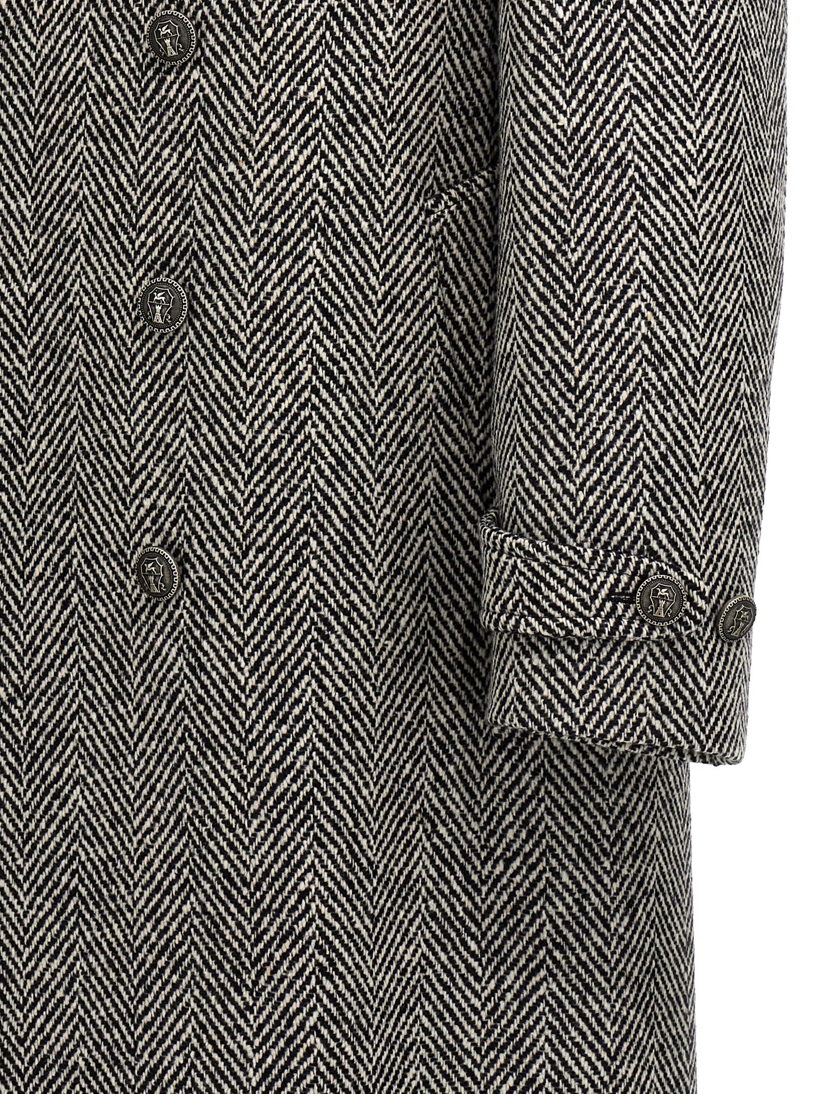 Shop Brunello Cucinelli Chevron Double-breasted Coat In White/black