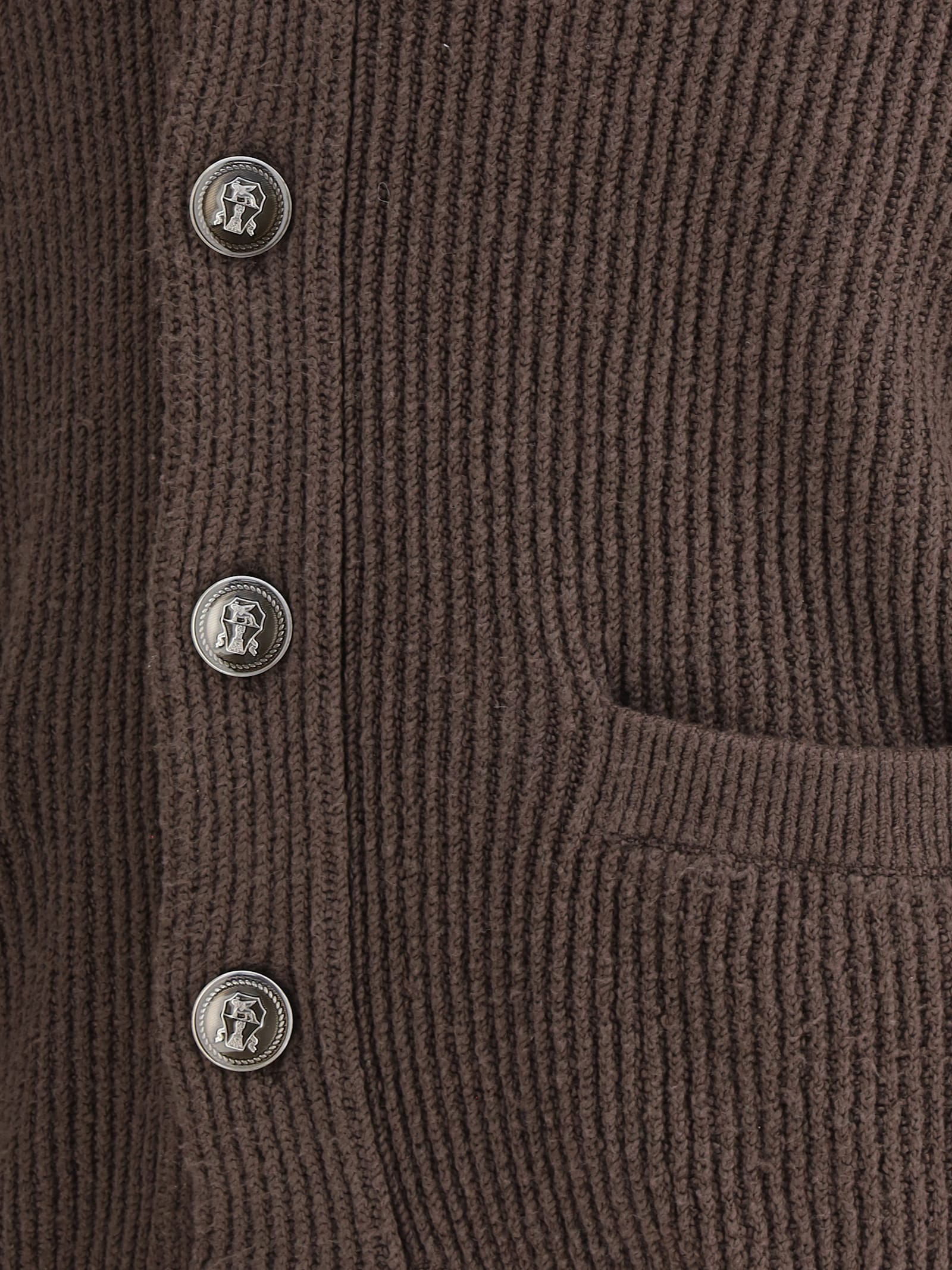Brunello Cucinelli English Ribbed Knit Cardigan In Brown