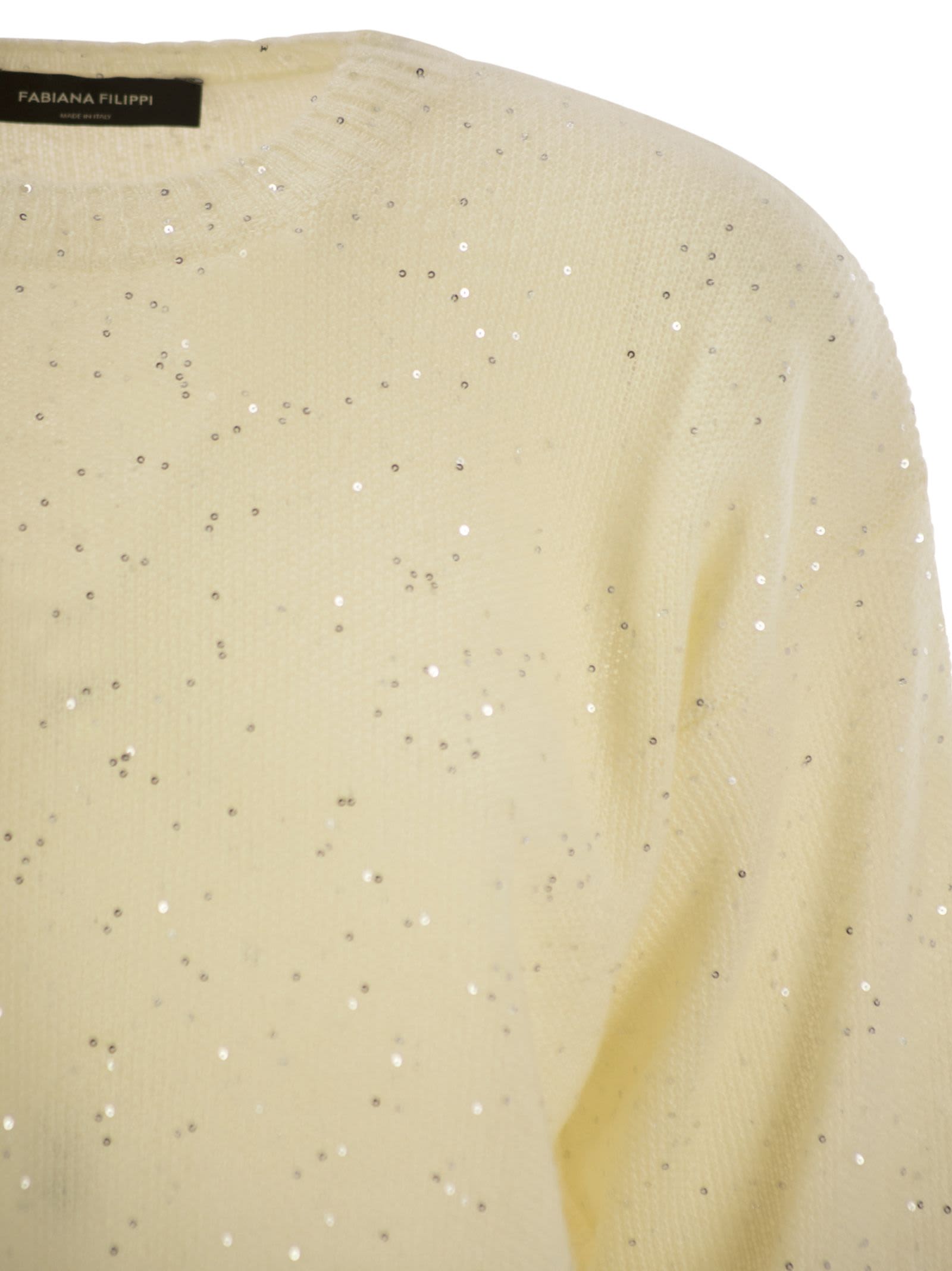 Fabiana Filippi Mohair Sweater With Micro Sequins In Cream