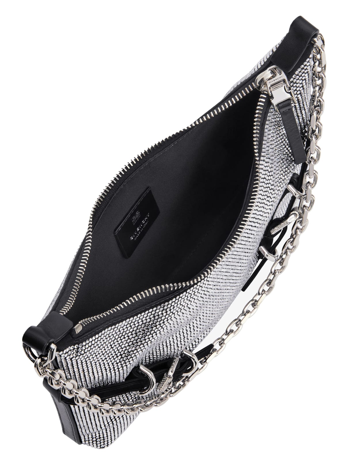 Shop Givenchy Voyou Party Bag In Black Satin With Rhinestones