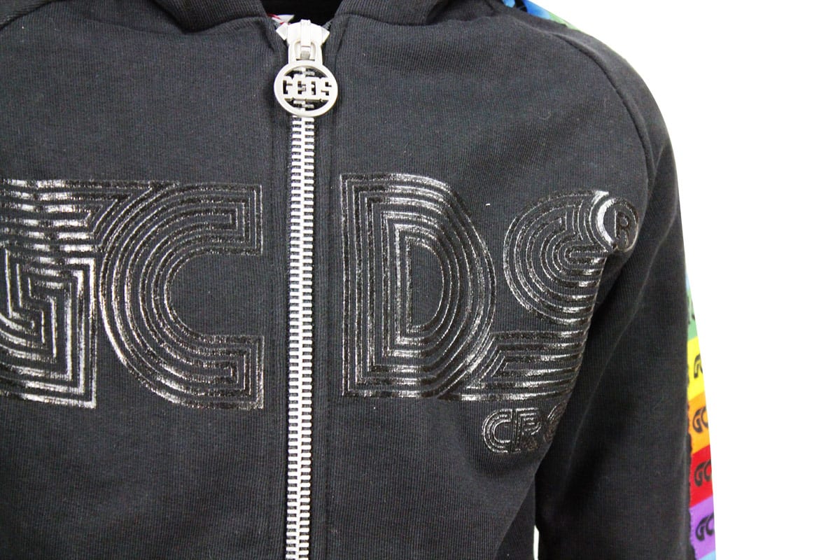 Gcds Sweatshirt With Zip And Hood With Logo Band On The Arms In Black