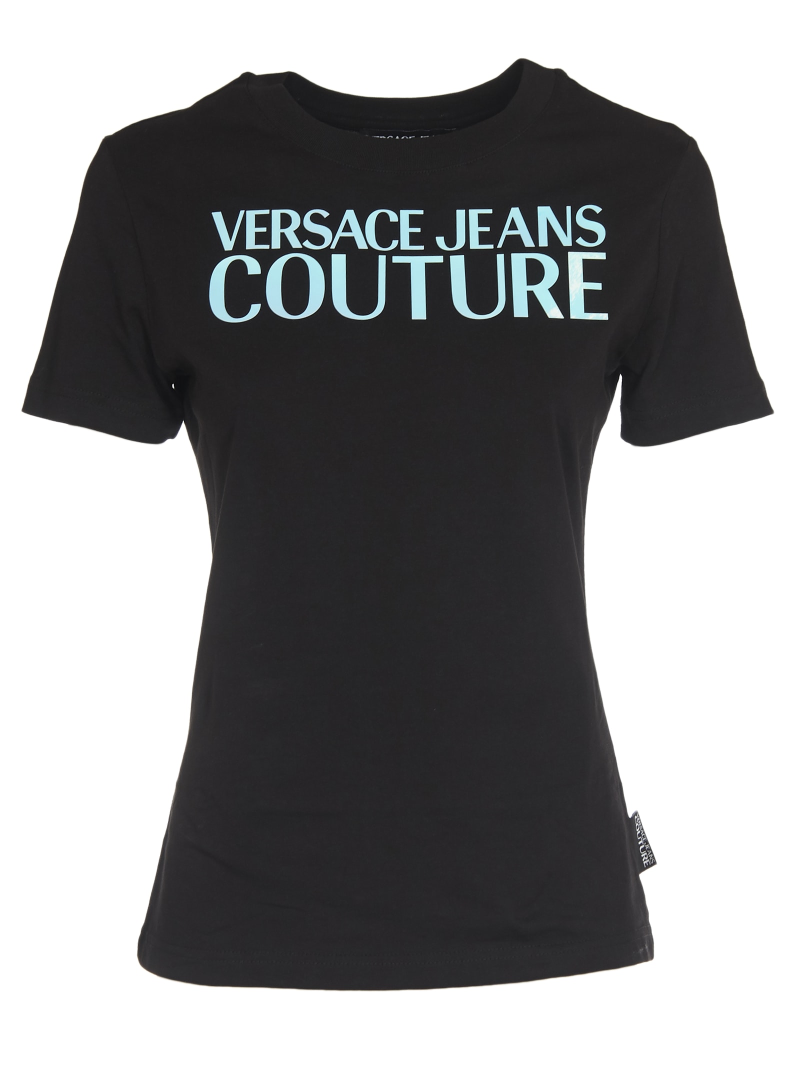 Versace Jeans Couture Black T-shirt With Light Blue Logo